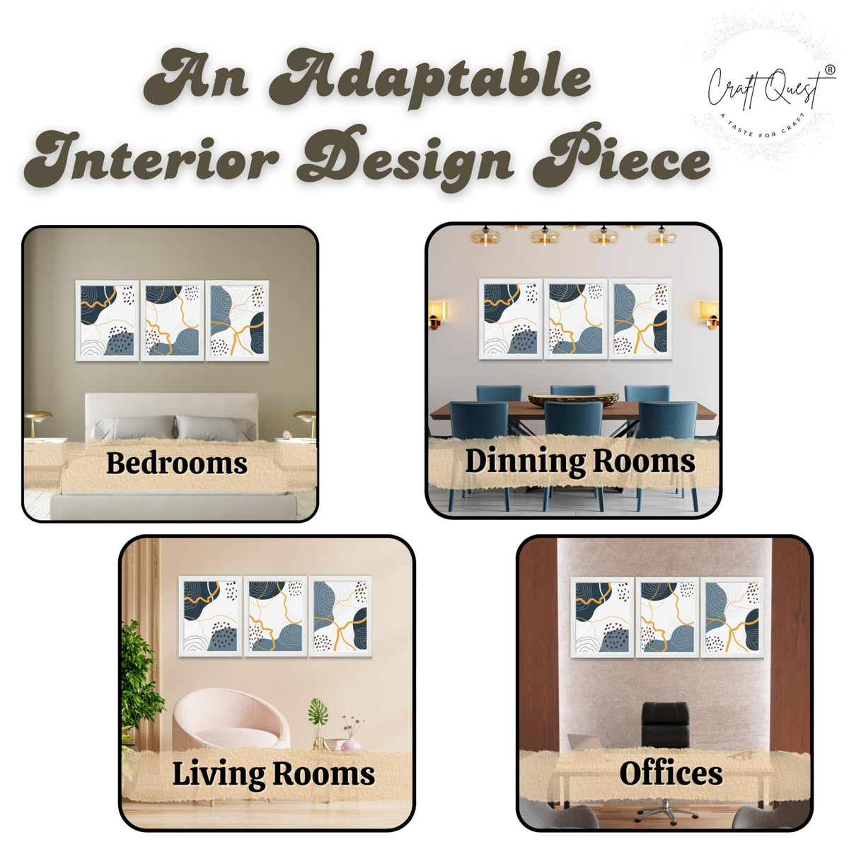 CRAFT QUEST Abstract Modern Shapes Wall Art | Set of 3 Frames for Home Decoration | Ideal for Living Room, Bedroom & Offices