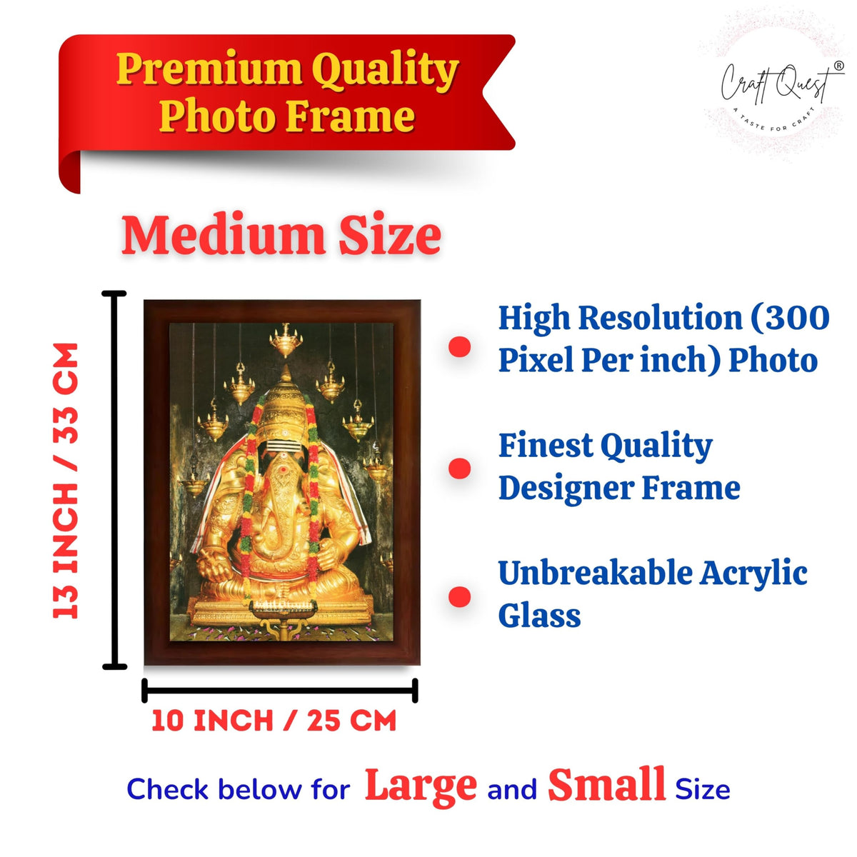 CRAFT QUEST Pillayarpatti Karpaga Vinayagar Hanging Wall Painting Photo Framed | South God Picture Frame for Home, Office, Temple & Gifting, Decor