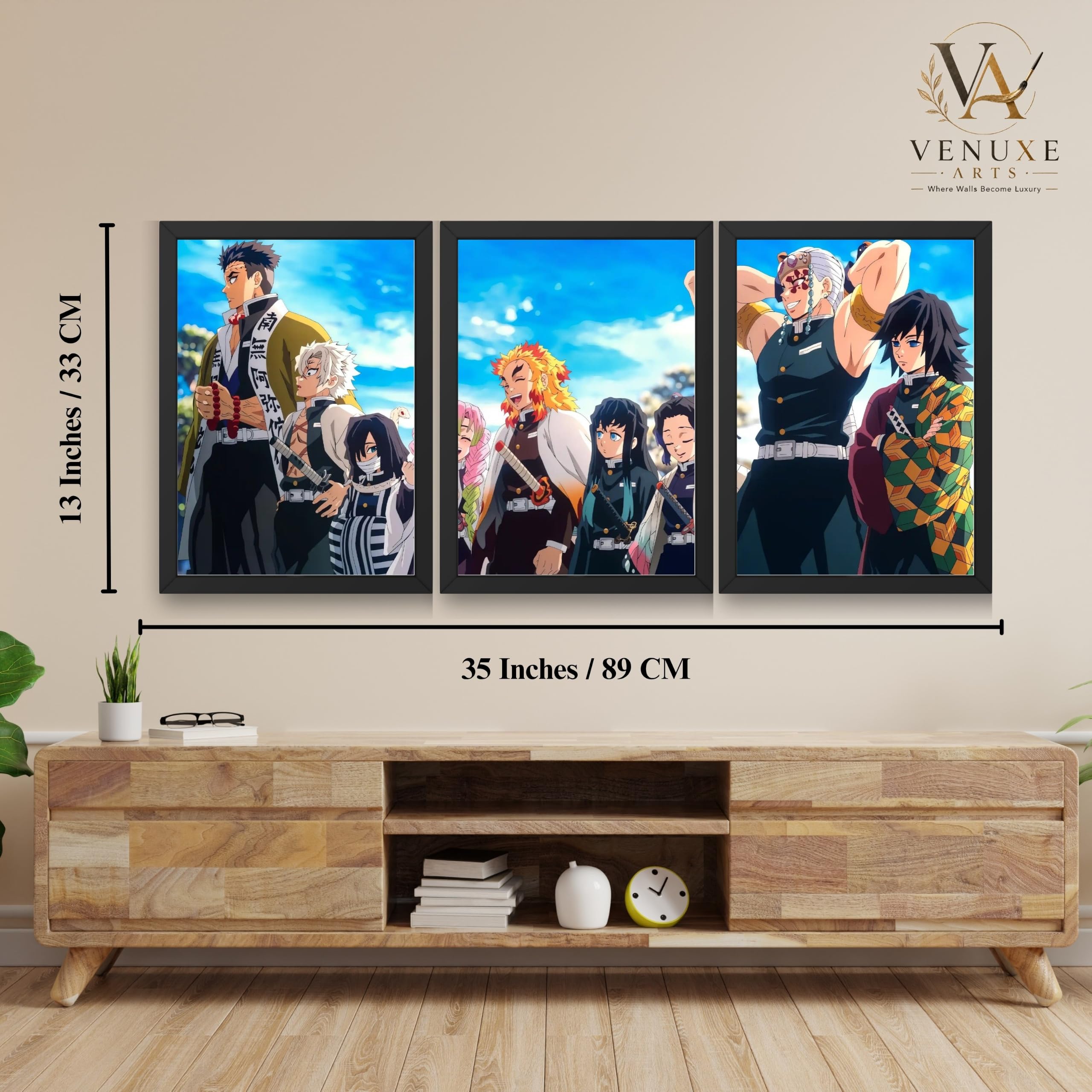 VENUXE ARTS Set Of 3 Anime Characters Wall Framed |Anime Characters Framed Poster for Living Room Bedroom Gaming Room Studio Wall Decor