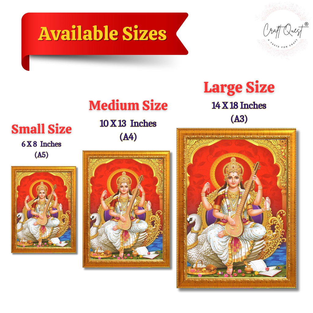 CRAFT QUEST Saraswati Devi Goddess Saraswathi Maa Wall Painting Framed For Home Décor Synthetic wood Framed