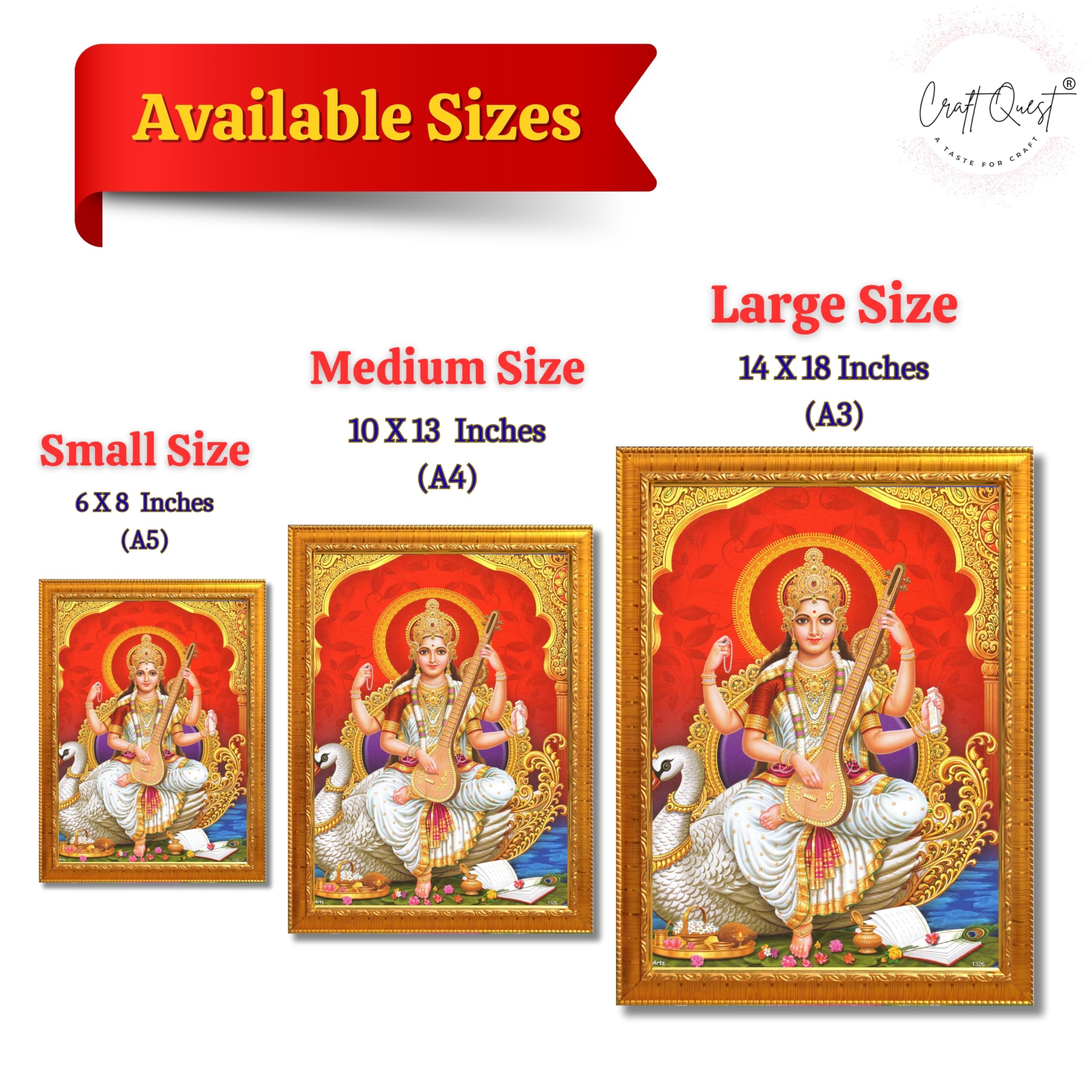CRAFT QUEST Saraswati Devi Goddess Saraswathi Maa Wall Painting Framed For Home Décor Synthetic wood Framed