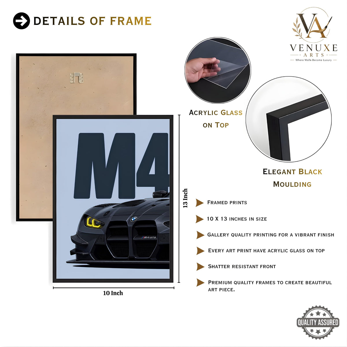 VENUXE ARTS Set Of 3 Big Sports Cars Framed Posters Gift Items for Boys Room Wall Decoration Bedroom Living Room Office Studio Décor | Car Poster Frame for Wall Décor