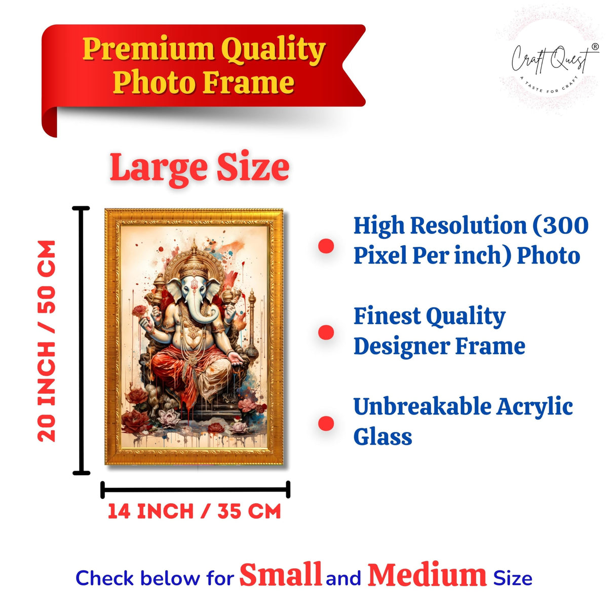 CRAFT QUEST Lord Ganesh Ganpati ji Hanging Wall Painting Framed For Home Décor