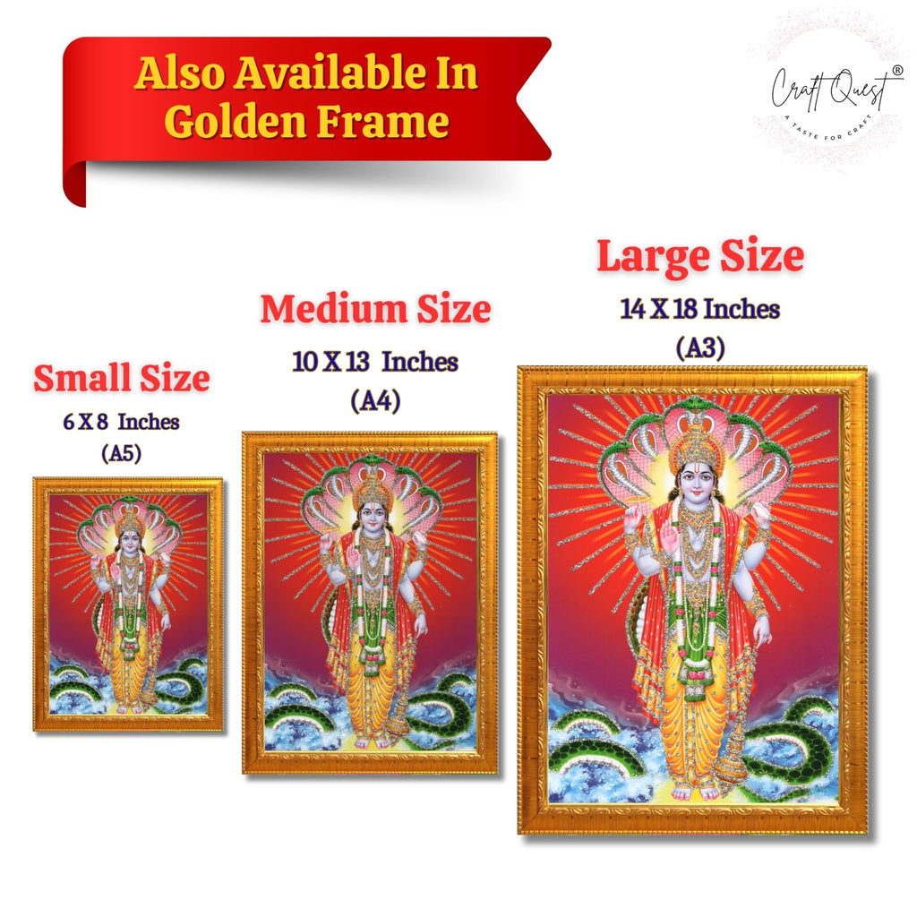 CRAFT QUEST Lord Vishnu Bhagwan Narayan Murti Mahavishnu Wall Painting Framed Home Décor, Religious Photo Frame