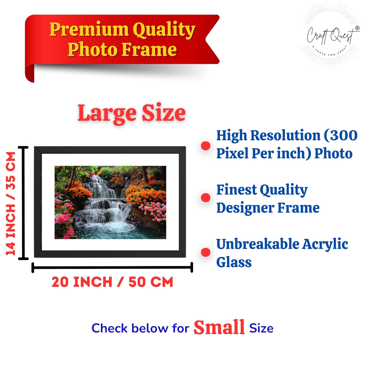 CRAFT QUEST Vastu Waterfall Landscape Scenery Photo Frame With Acrylic Sheet | Living Room, Bedroom | Home Decoration | Best Gifting Option