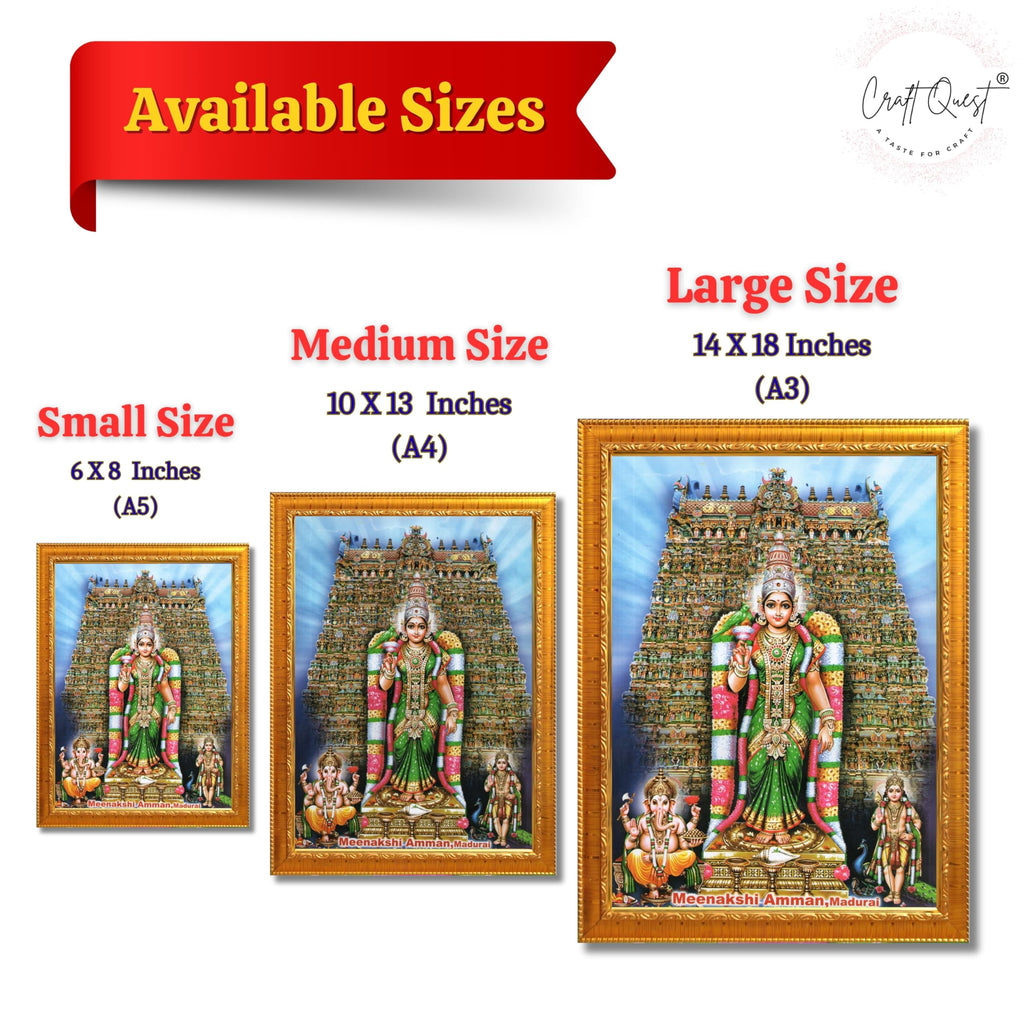 CRAFT QUEST Madurai Meenakshi Amman Madhura Meenatchi Wall Painting Framed Home Decor | South God Picture Frame for Home, Office, Temple & Gifting, Decor