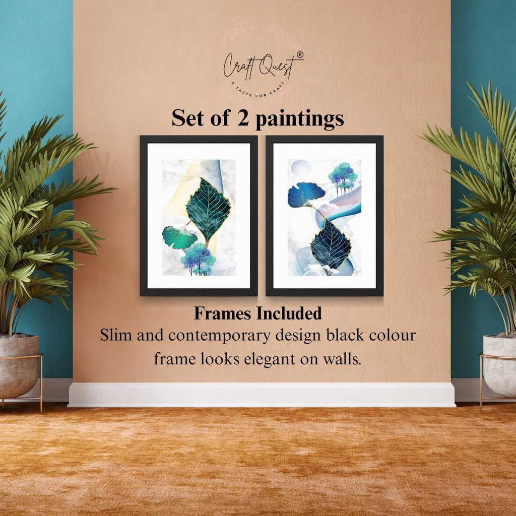 CRAFT QUEST Wall Art Decor Paintings | Set of 2 Wall Art Frames for Home Decoration | Ideal for Living Room, Bedroom & Office (Style 116)