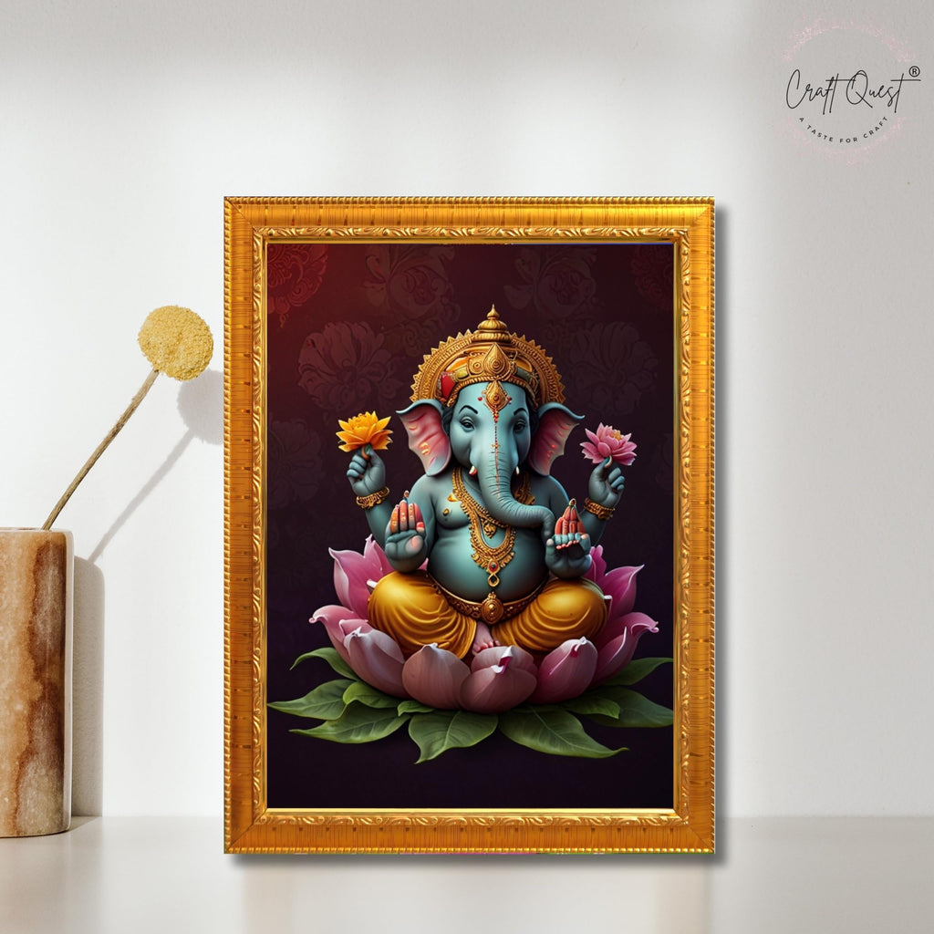 CRAFT QUEST Lord Ganpati ji Wall Hanging Frame for Living Room, Bedroom, Office & Pooja Room Décor GA-214