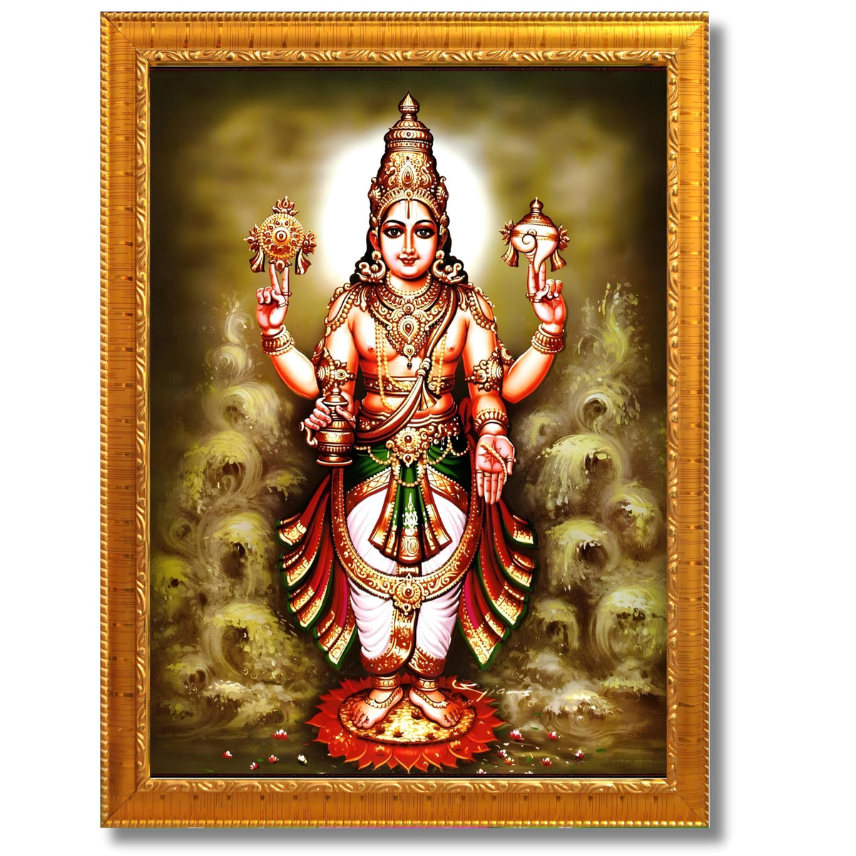CRAFT QUEST Lord Dhanvantari Dhanwantri Wall Photo Framed For Home, Pooja, Temple, Gift, Wall Décor Item