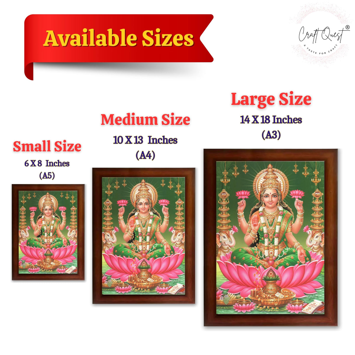 CRAFT QUEST Goddess Lakshmi Devi Dhana Vaibhav Laxmi Maa Wall Painting Frame Home Decor