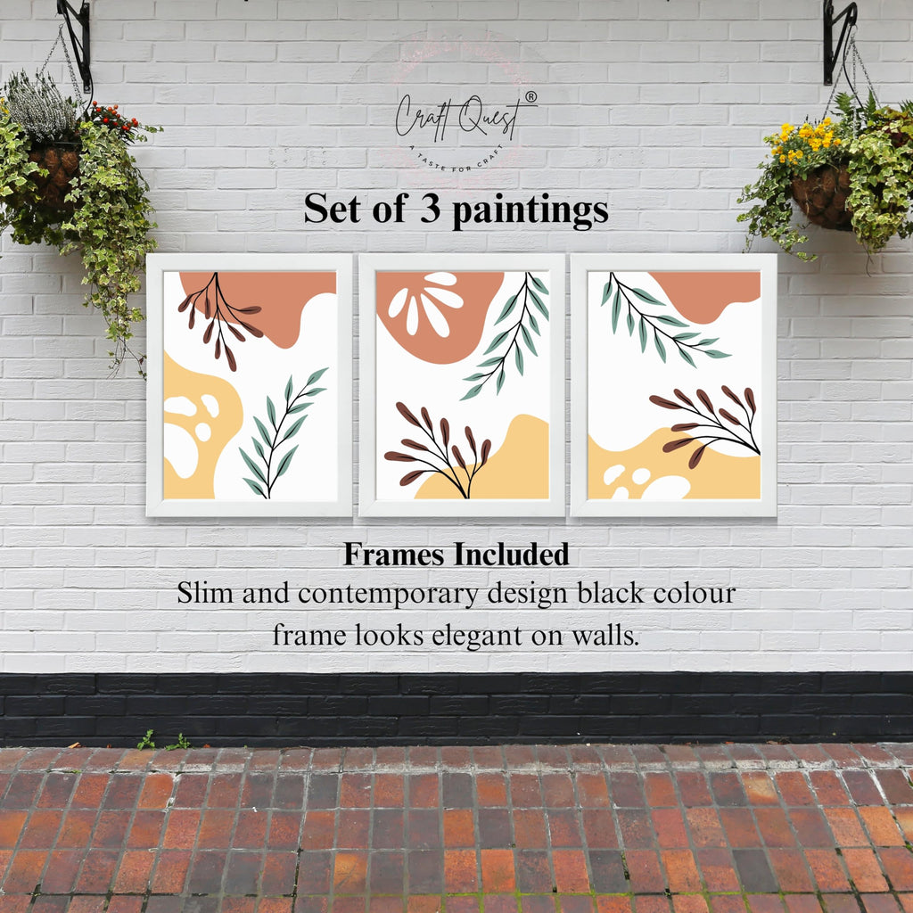 CRAFT QUEST Wall Art Decor Paintings | Set of 3 BOHO Wall Art Frames for Home Decoratio | Ideal for Living Room, Bedrooms & Offices