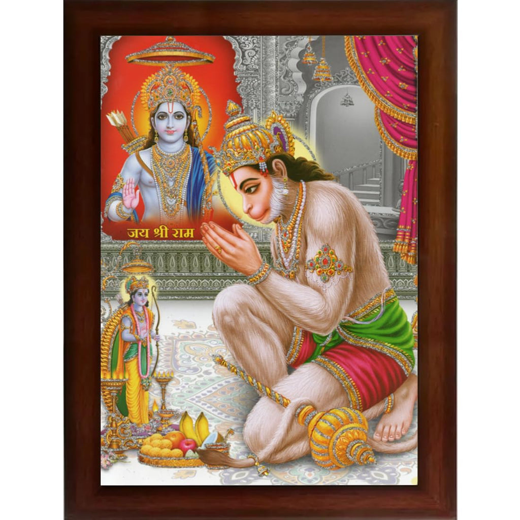CRAFT QUEST Hanuman JI | Bajrangbali Religious Photo frame Home Decorative Item Synthetic Wood (Brown, 10 X 13 Inches)