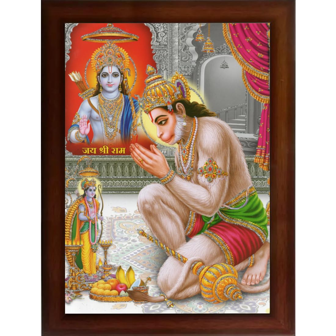 CRAFT QUEST Hanuman JI | Bajrangbali Religious Photo frame Home Decorative Item Synthetic Wood (Brown, 10 X 13 Inches)