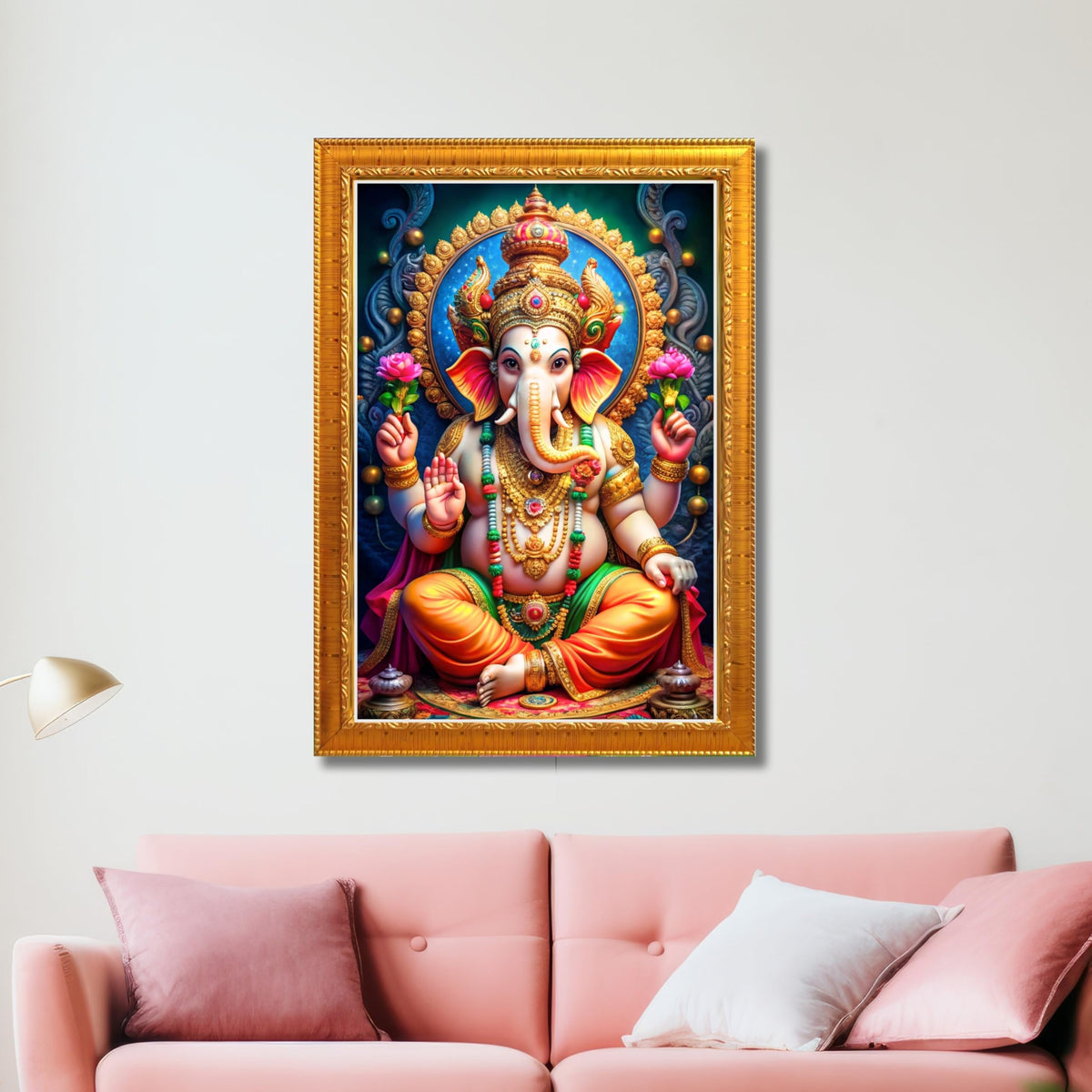 CRAFT QUEST Laminated God Ganpati ji Photo Frame Wall Decor Mandir Pooja Poster Religious Painting Divine Hindu Temple Decoration Spiritual Blessings Home Office Gift