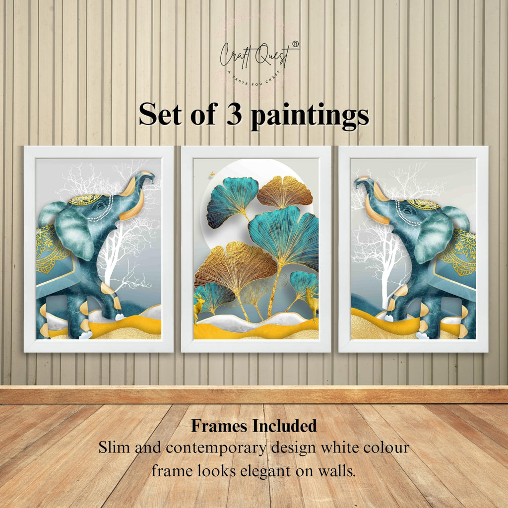 CRAFT QUEST Modern Art Flowers Abstract Wall Art | Set of 3 Frames for Home Decoration | Ideal for Living Room, Bedroom & Offices