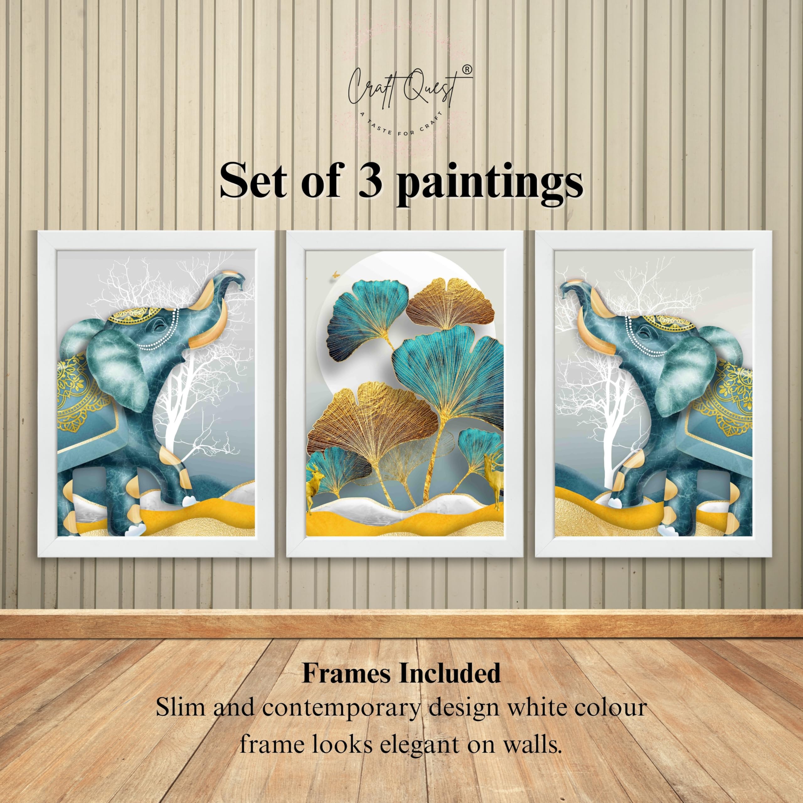 CRAFT QUEST Modern Art Flowers Abstract Wall Art | Set of 3 Frames for Home Decoration | Ideal for Living Room, Bedroom & Offices