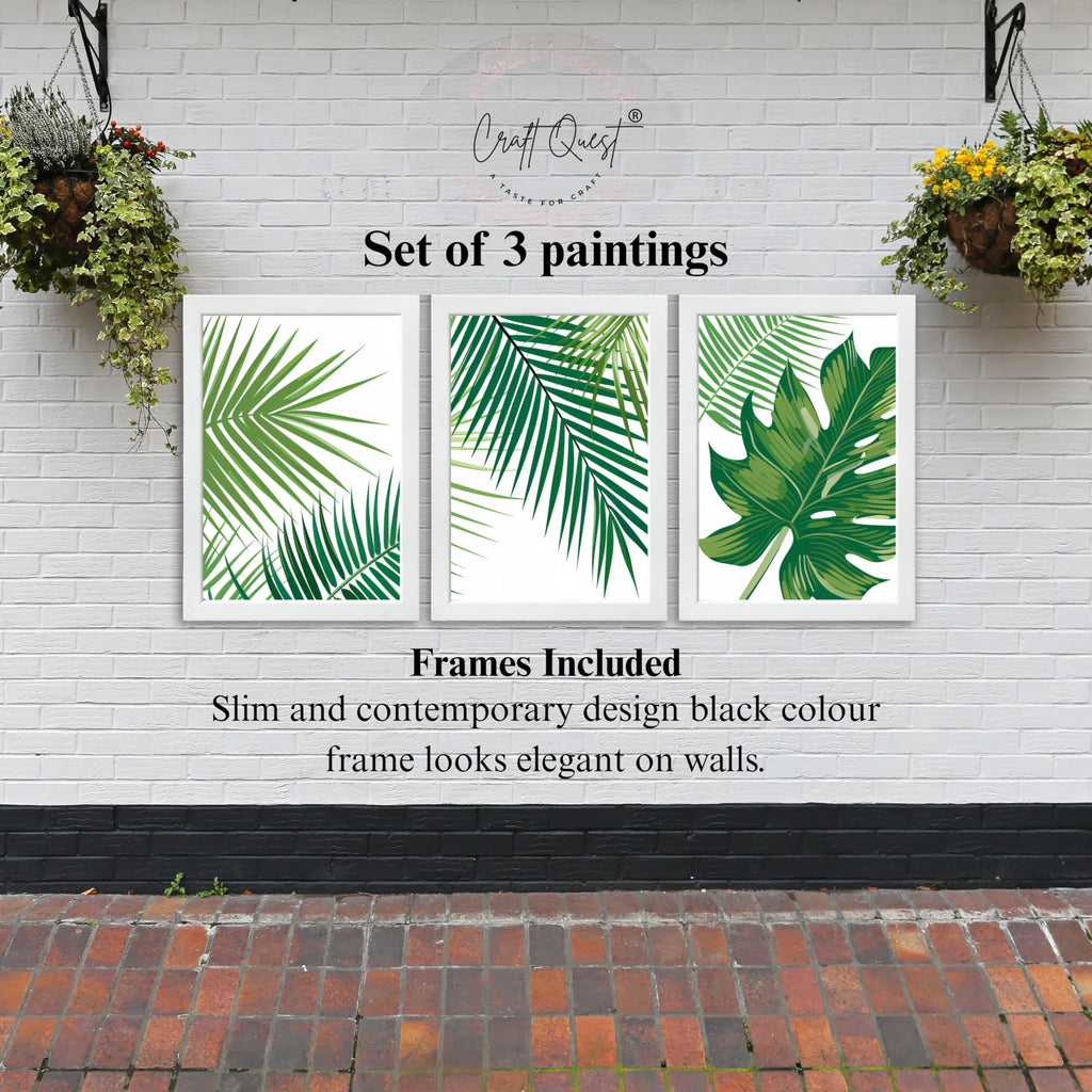 CRAFT QUEST Nature Inspired Tropical Palm Leaf Modern Wall Art | Set of 3 Frames for Home Decoration | Ideal for Living Room, Bedroom & Offices
