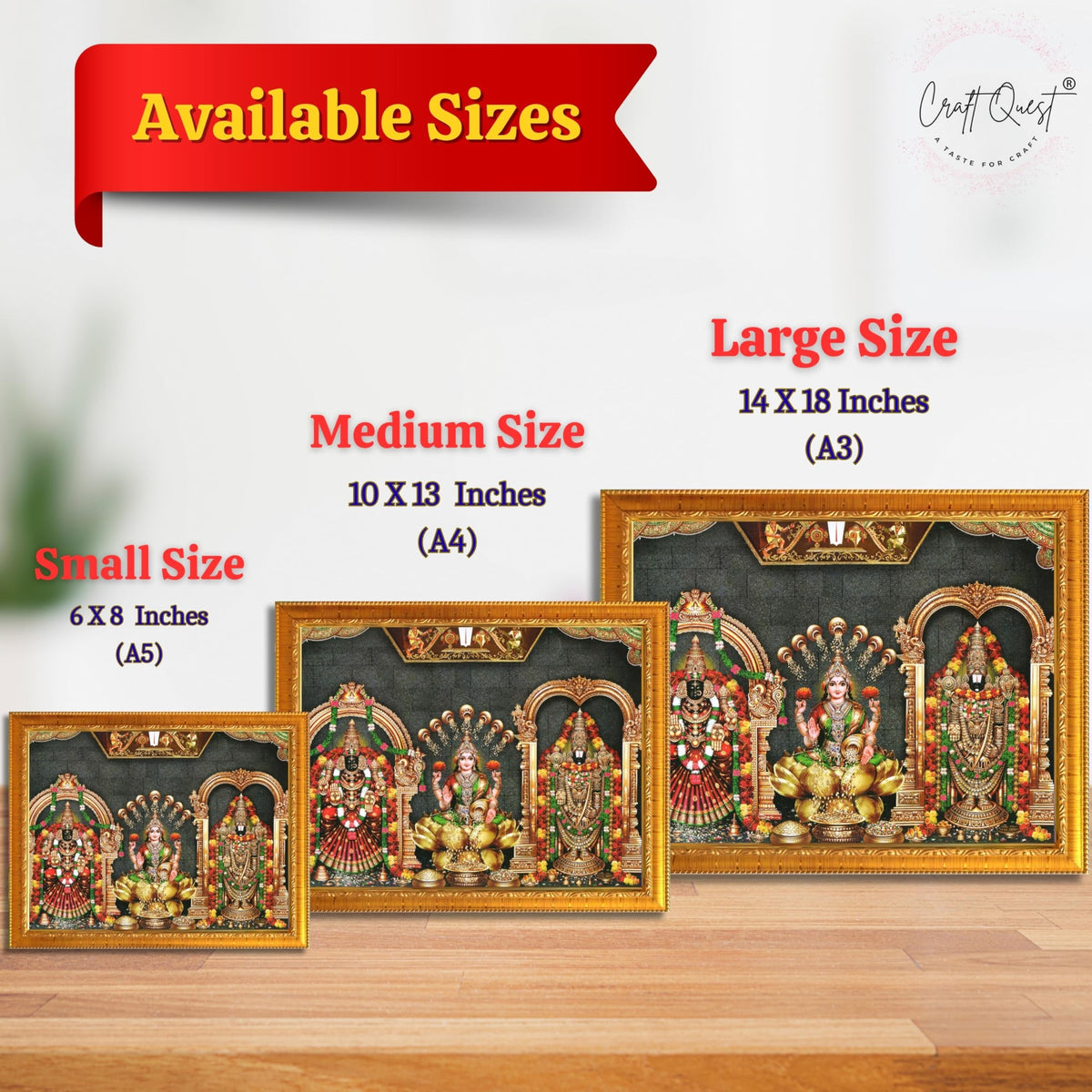 CRAFT QUEST Tirupati Balaji with Padmavati Venkateshwara; Wall Photo Frame | South God Frame for Home, Office, Temple & Gifting