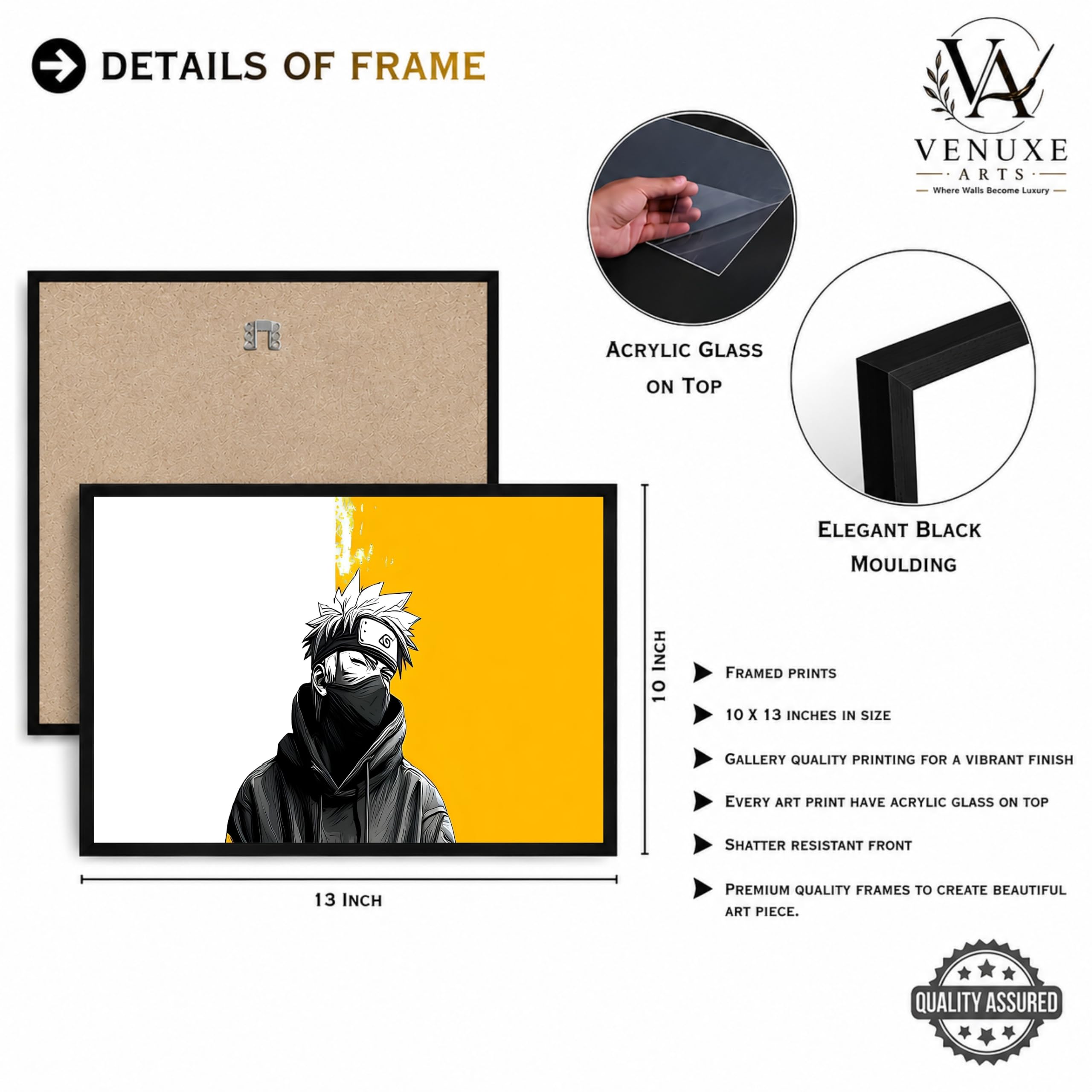 VENUXE ARTS Set Of 3 Anime Characters Wall Framed |Anime Characters Framed Poster for Living Room Bedroom Gaming Room Studio Wall Decor