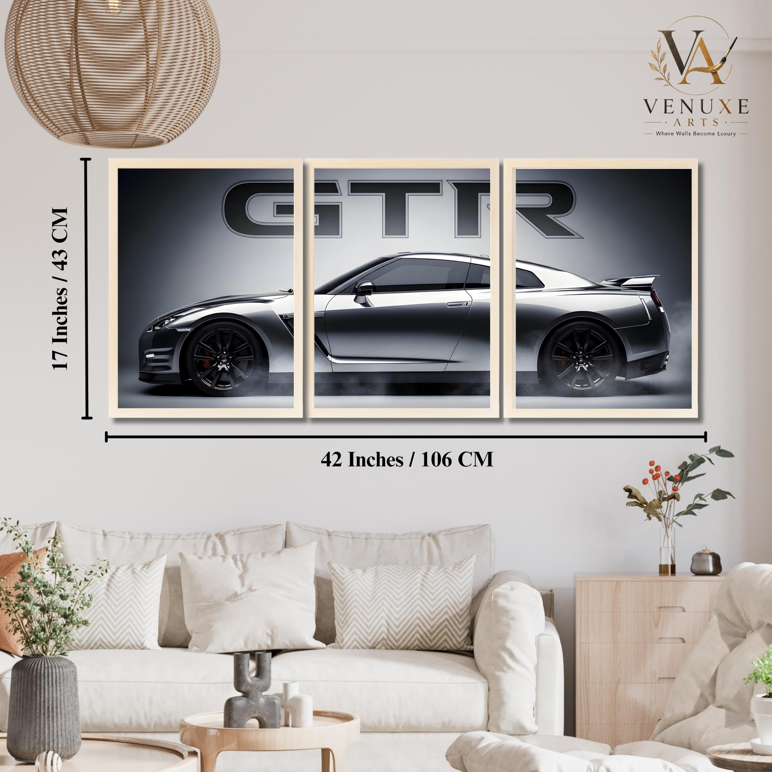 VENUXE ARTS Set Of 3 Big Sports Cars Framed Posters Gift Items for Boys Room Wall Decoration Bedroom, Living Room, Office, Studio Décor | Car Poster Frame for Wall Décor