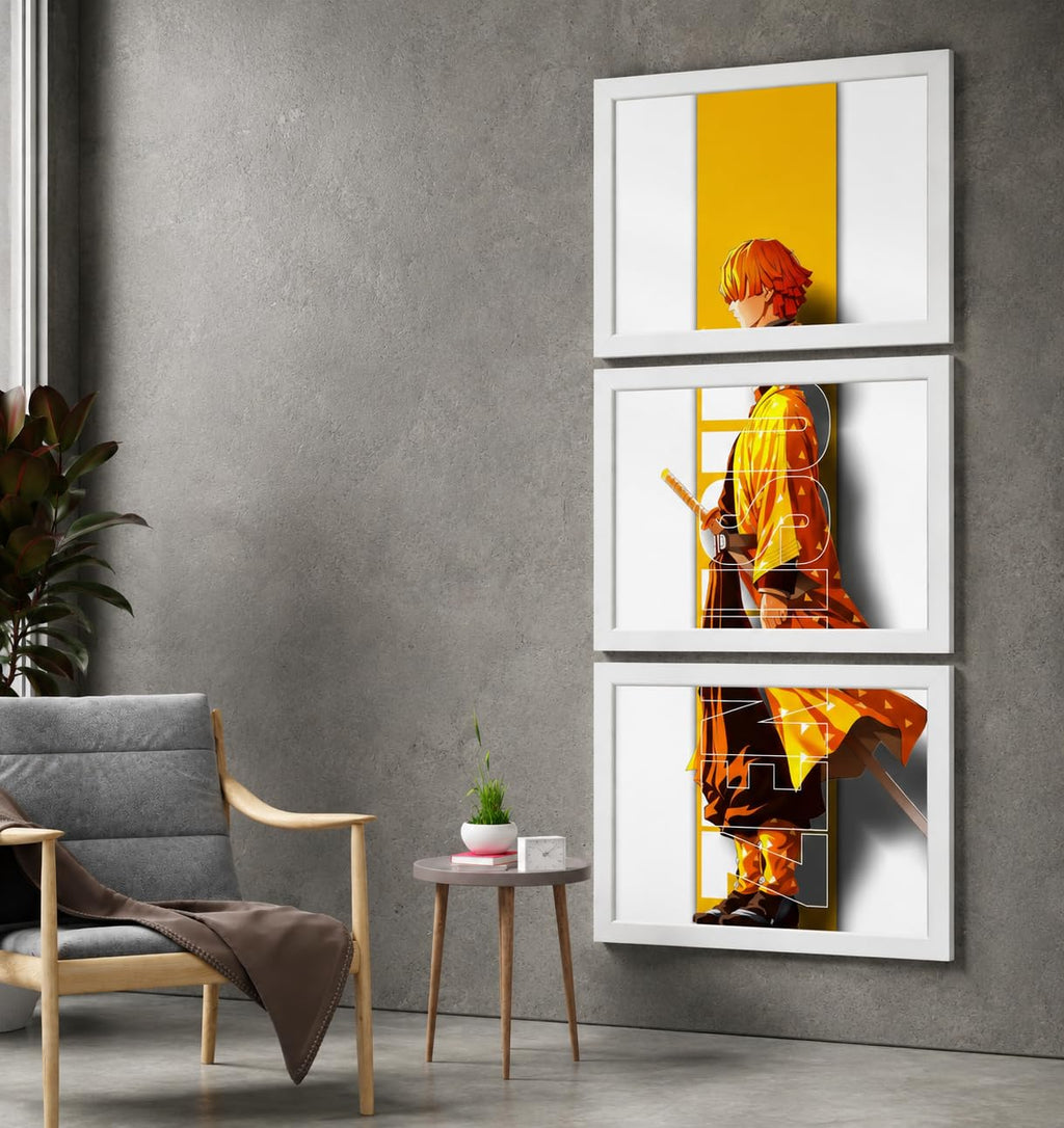 VENUXE ARTS Set Of 3 Anime Characters Wall Framed |Anime Characters Framed Poster for Living Room Bedroom Gaming Room Studio Wall Decor