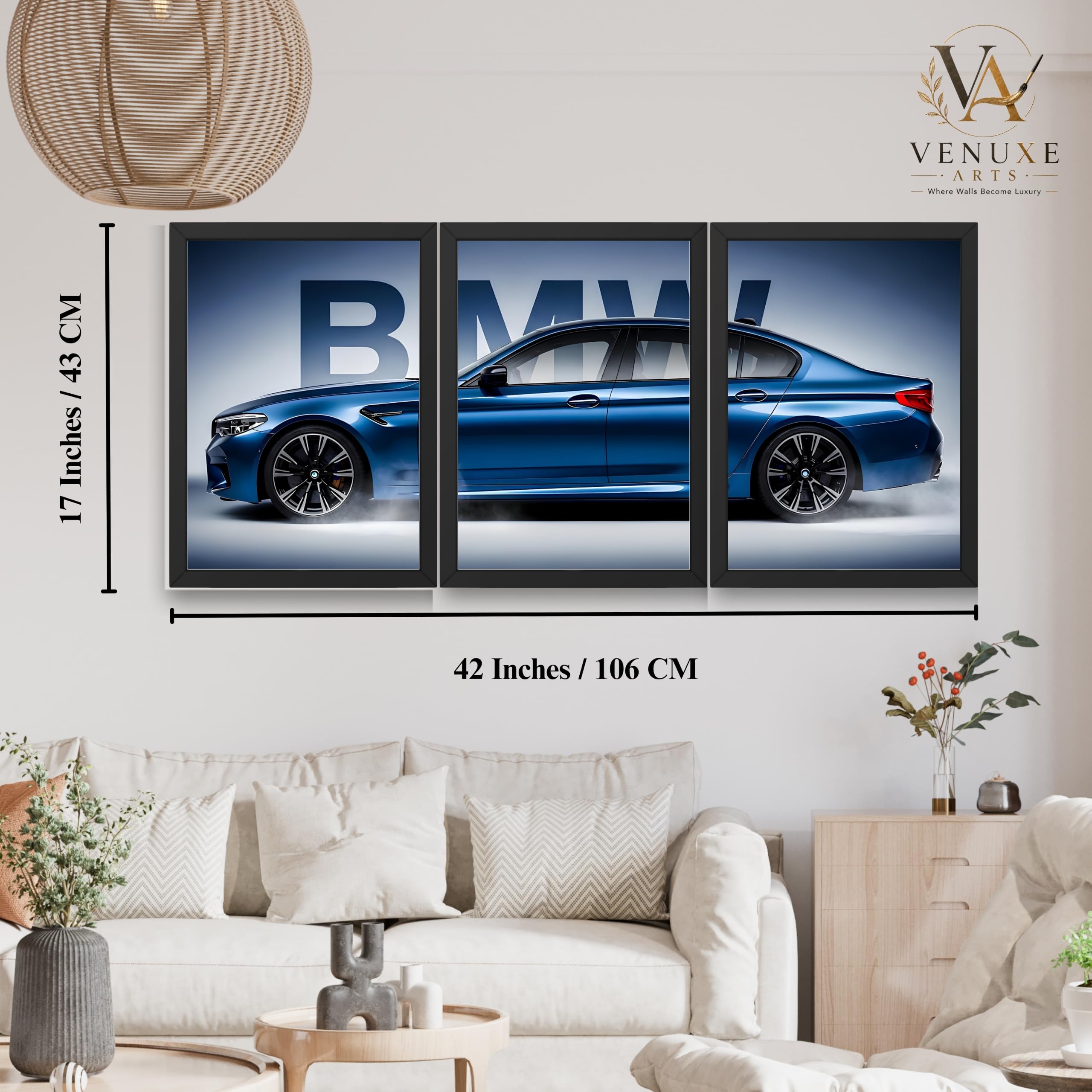 VENUXE ARTS Set Of 3 Big Sports Cars Framed Posters Gift Items for Boys Room Wall Decoration Bedroom, Living Room, Office, Studio Décor | Car Poster Frame for Wall Décor