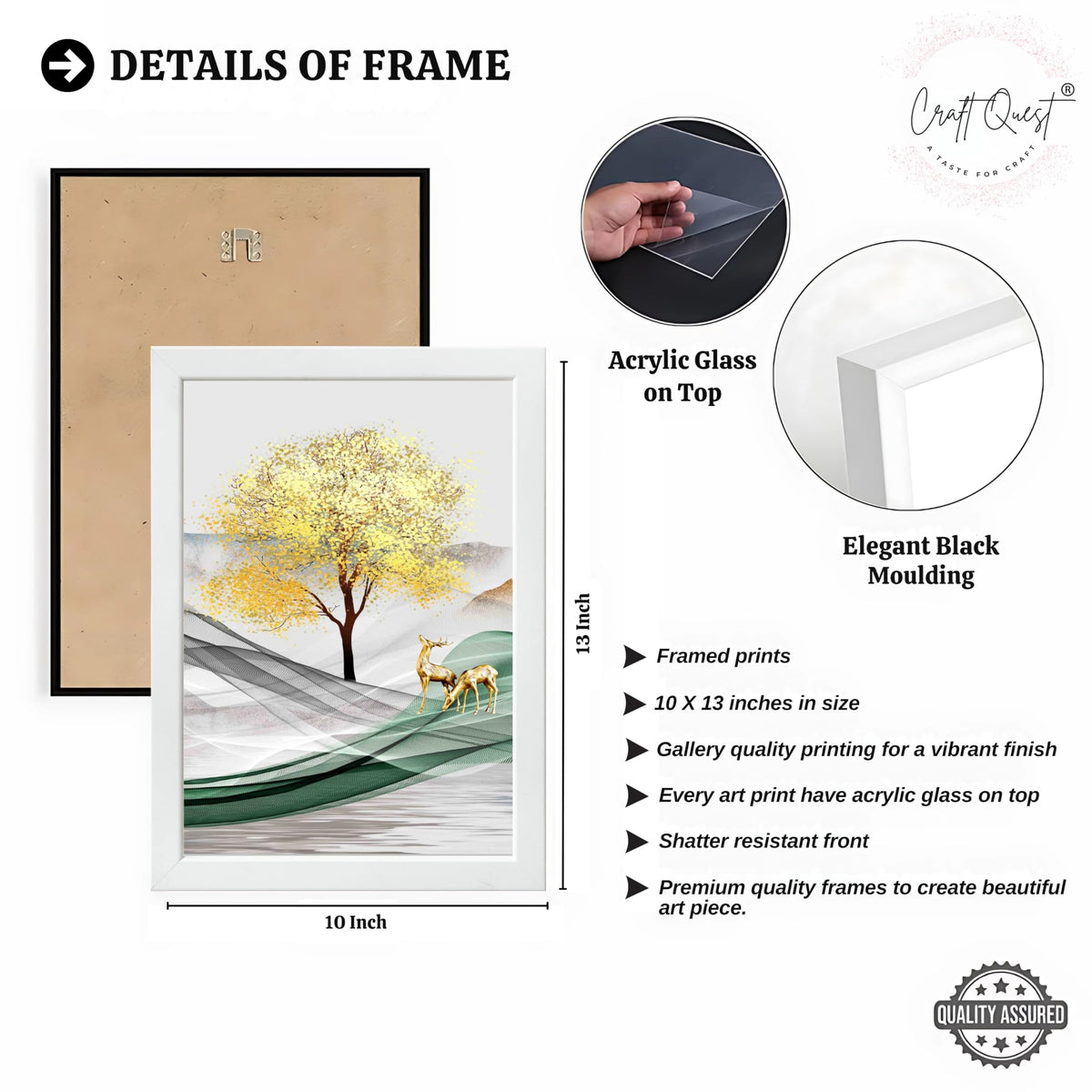 CRAFT QUEST Modern Art Landscapes Abstract Of Moose Golden Mural Wall Art | Set of 3 Frames for Home Decoration | Ideal for Living Room, Bedroom & Offices