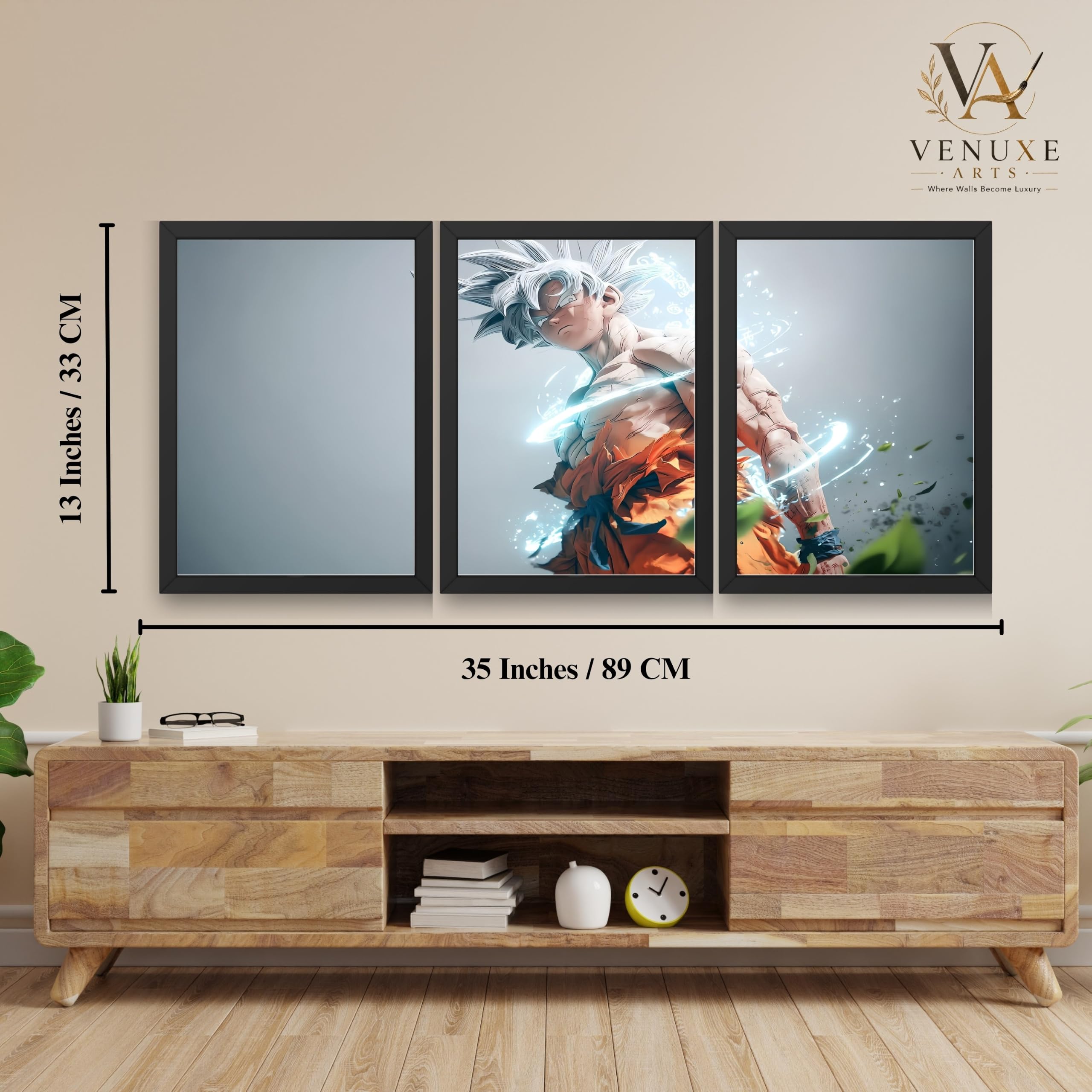 VENUXE ARTS Set Of 3 Anime Characters Wall Framed |Anime Characters Framed Poster for Living Room Bedroom Gaming Room Studio Wall Decor