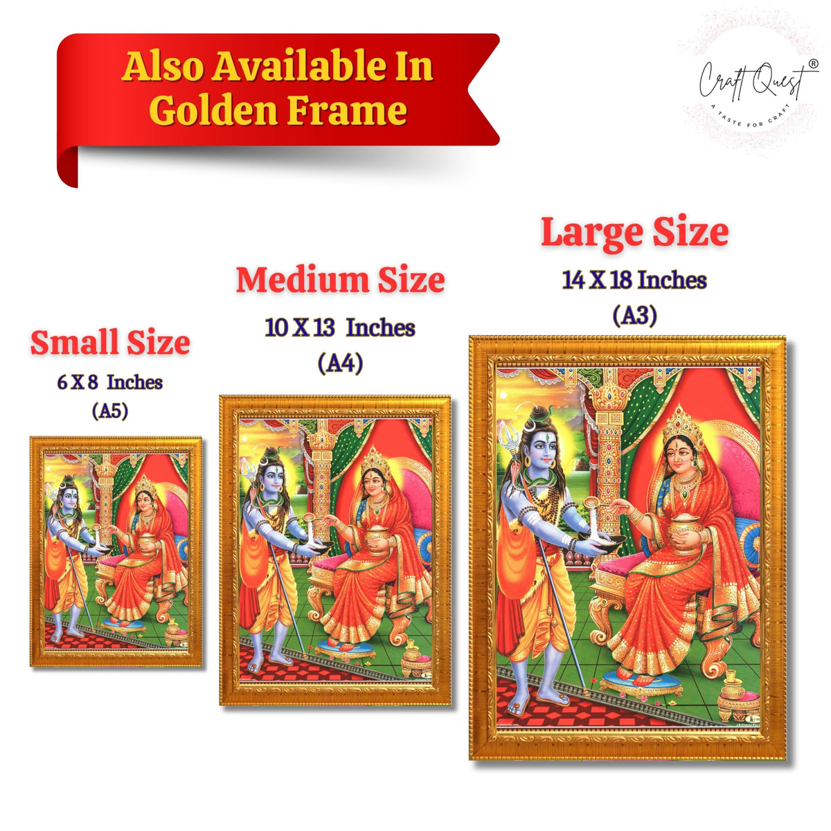 CRAFT QUEST Shiva & Maa Annapurna devi sitting on throne photo frame with with Acrylic glass, for Kitchen Worship
