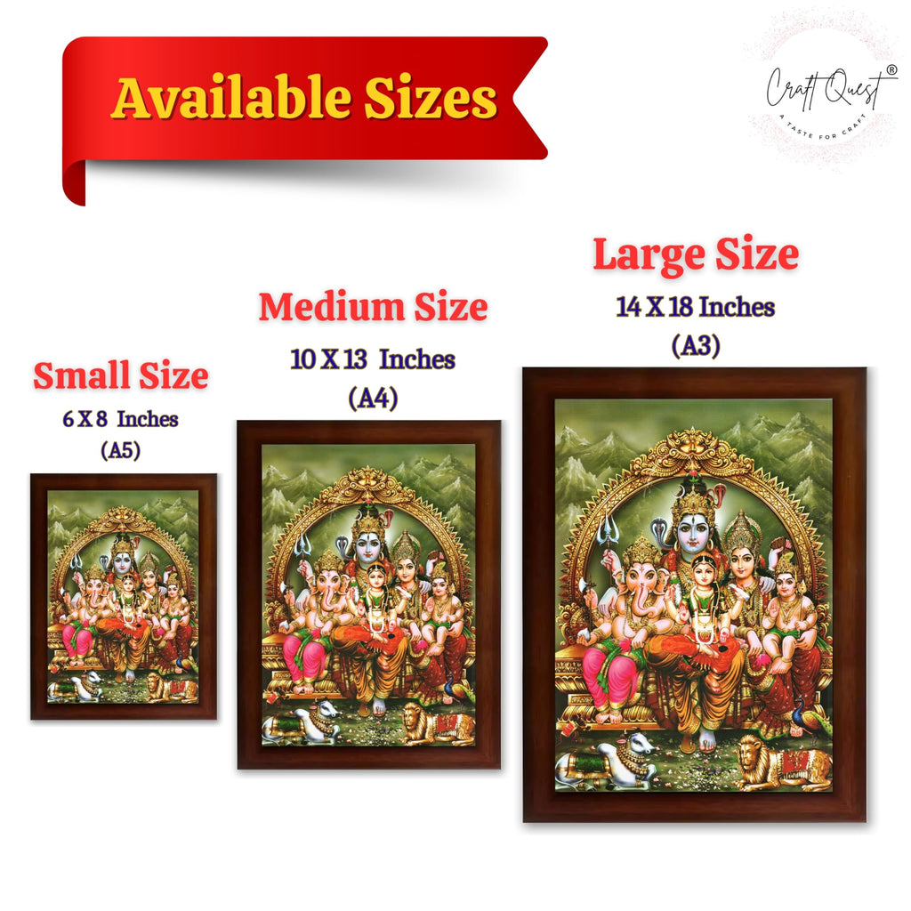 CRAFT QUEST Shiv Parivar Photo Frame | Bhole Nath parivar | | Hindu God Spiritual Framed | Ideal for Home, Office, Temple & Puja Room, Wall Decor