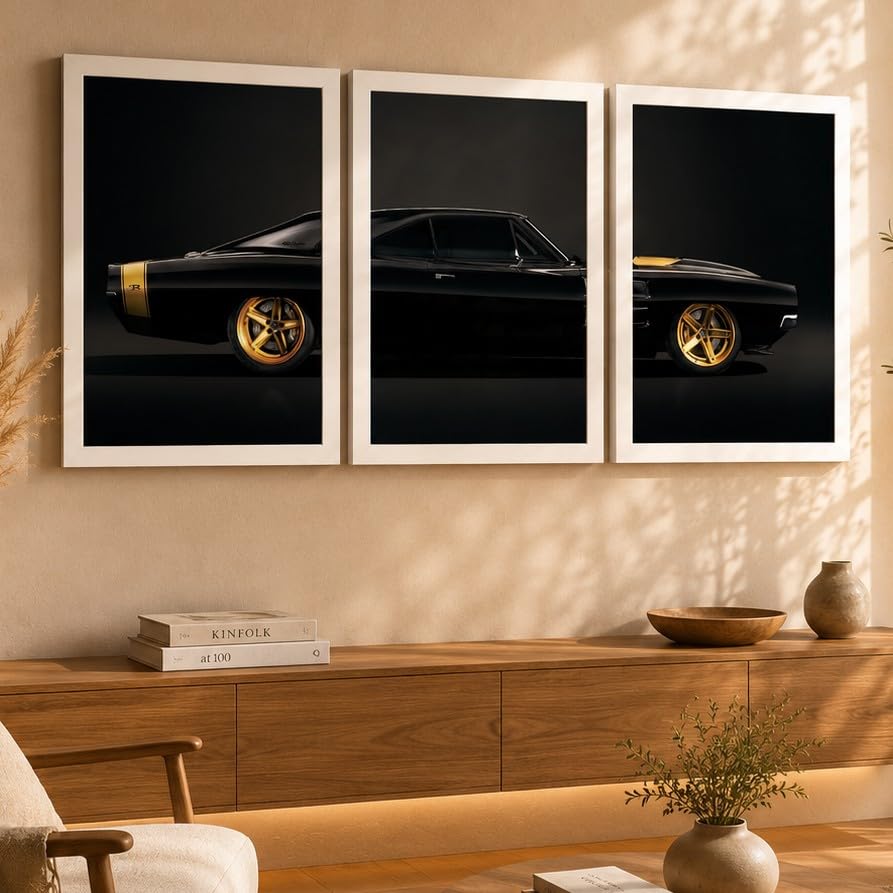 VENUXE ARTS Set Of 3 Big Sports Cars Framed Posters Gift Items for Boys Room Wall Decoration Bedroom Living Room Office Studio Décor | Car Poster Frame for Wall Décor