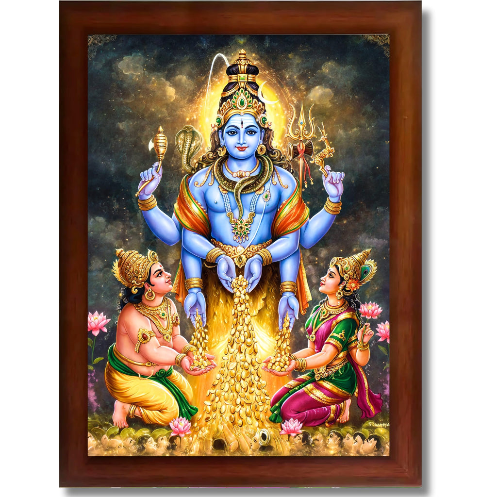 CRAFT QUEST Lord Swarnakarshana Bhairava Swamy With Lakshmi Devi and Kuber Bhagwan Religious Wall Photo Frame |Dhan Bhairav Frame for Home, Office, Temple & Gifting