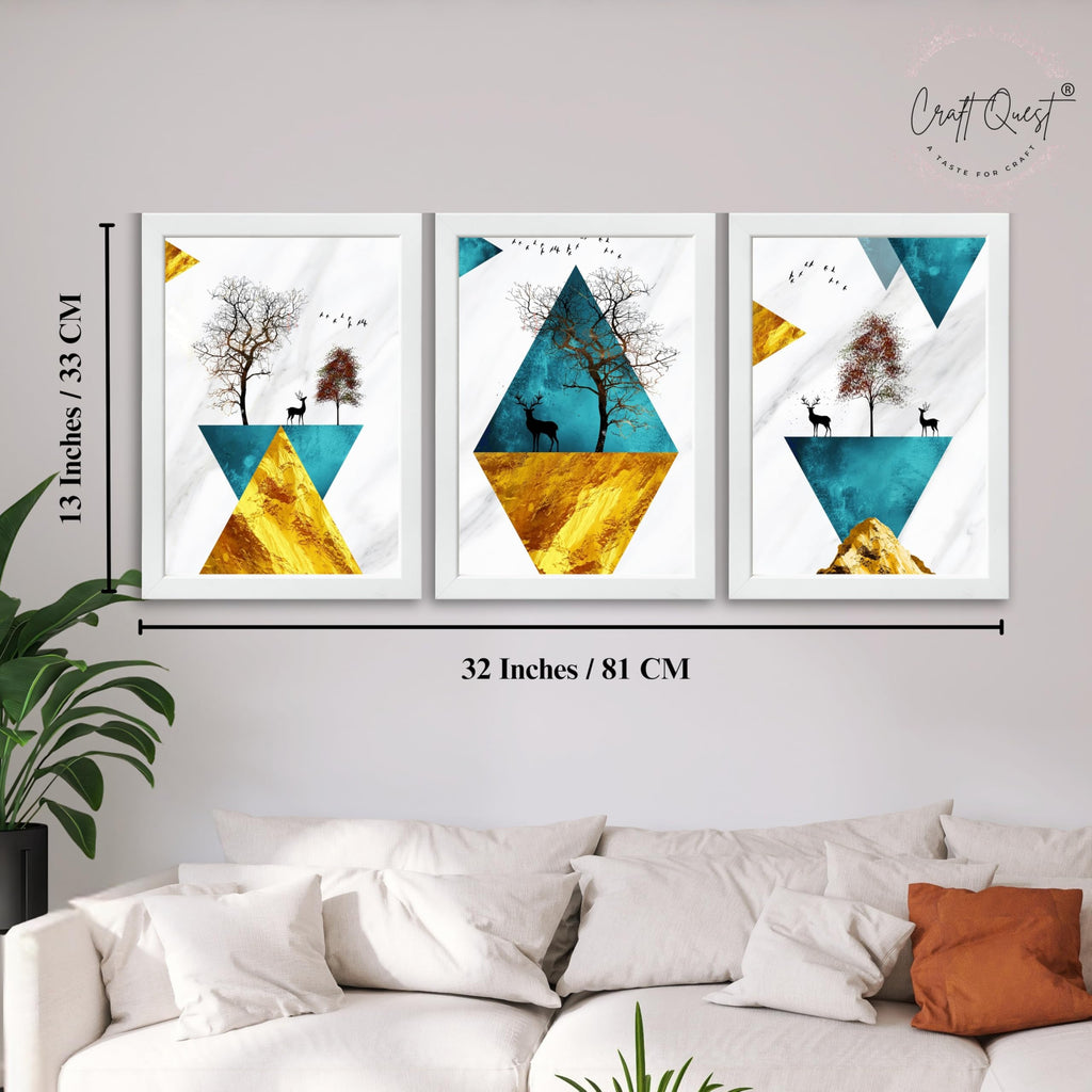 CRAFT QUEST Abstract Modern Art Wall Frame | Set of 3 Frames for Home Decoration | Ideal for Living Room, Bedroom & Offices