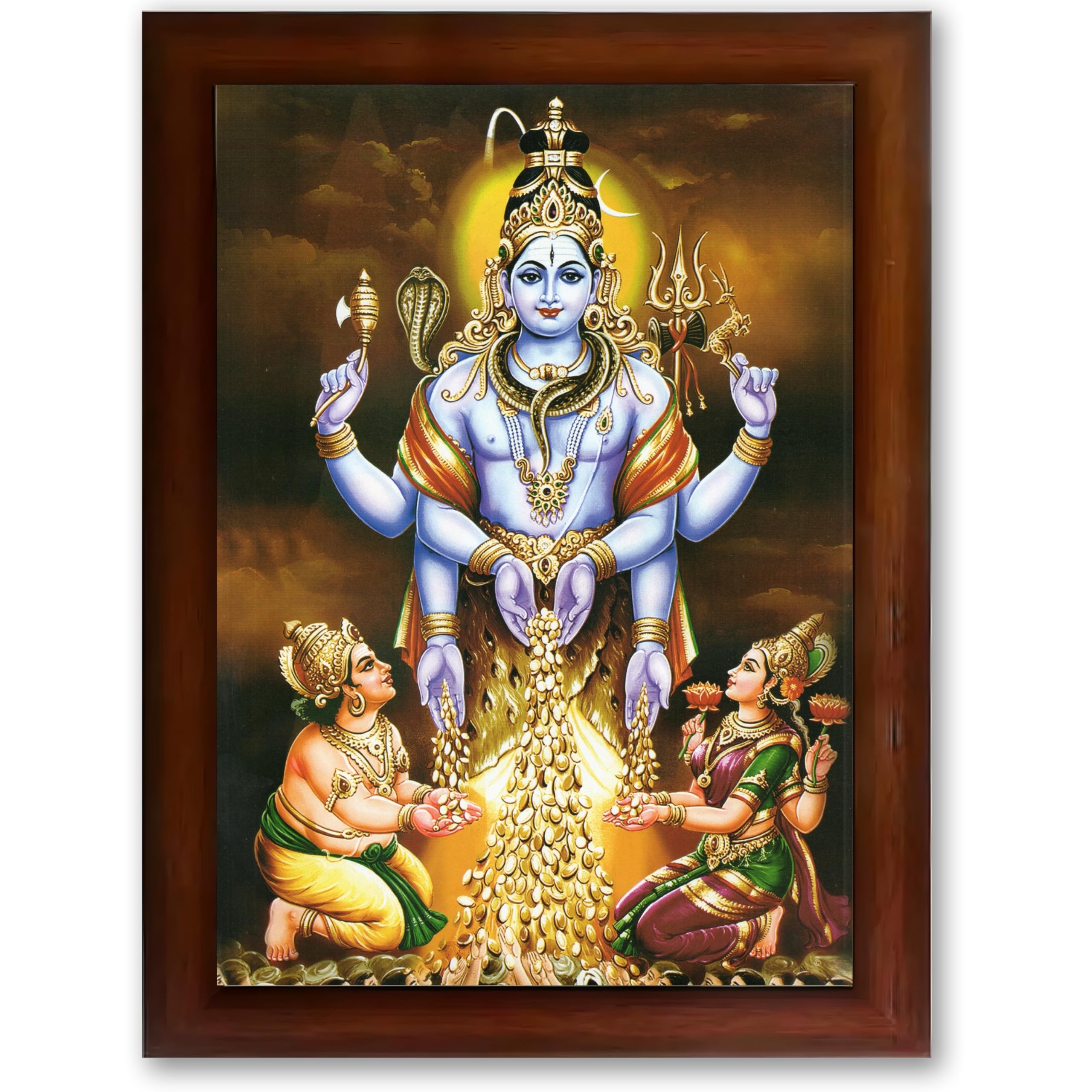 CRAFT QUEST Swarnakarshana Bhairava Swamy With Lakshmi Devi and Kuber Bhagwan Wall Photo Frame | South God Frame for Home, Office, Temple & Gifting