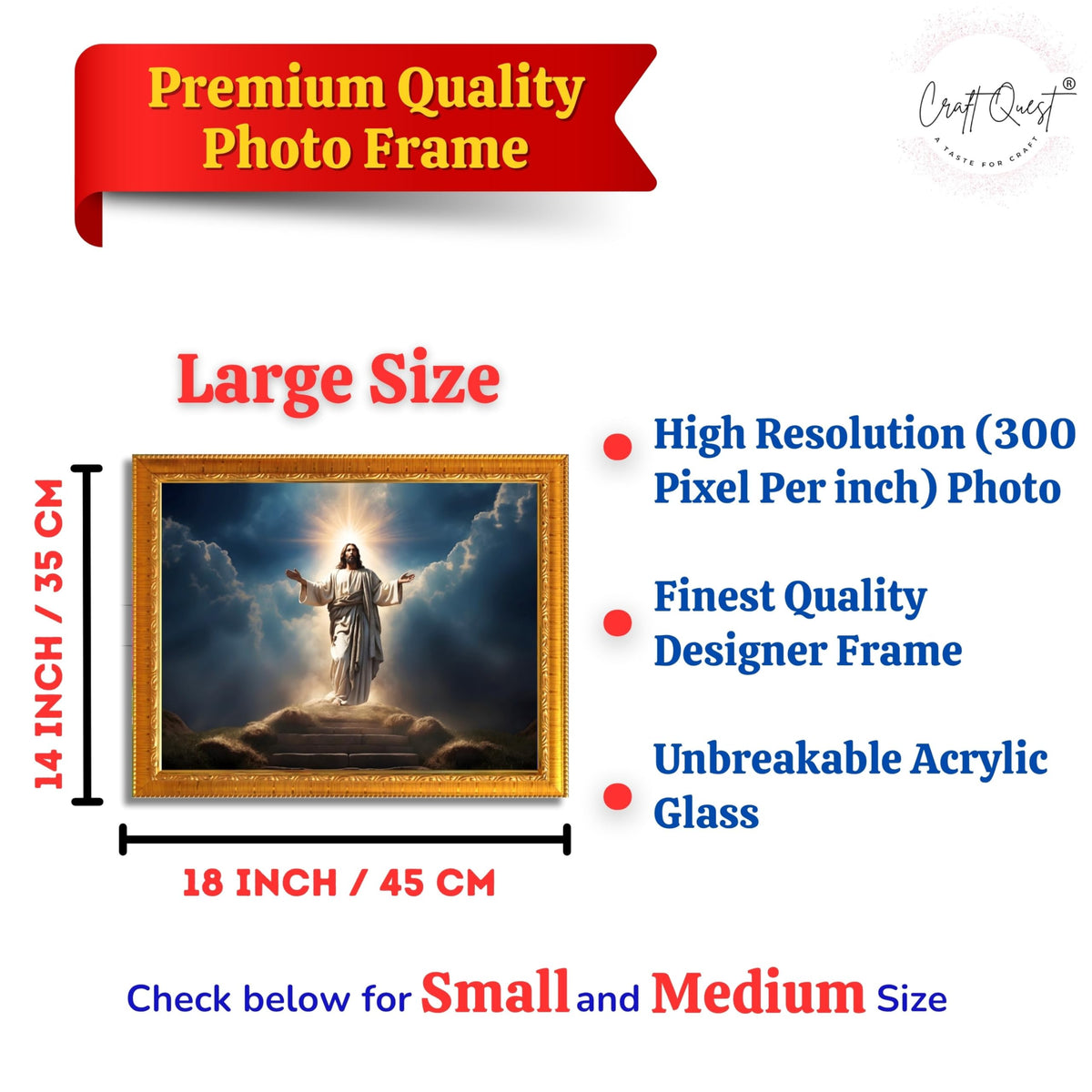 CRAFT QUEST Jesus Christ Photo Frame | Decorative Picture for Gifts, Home Decor | Jesus Painting, Religious Photo Frame
