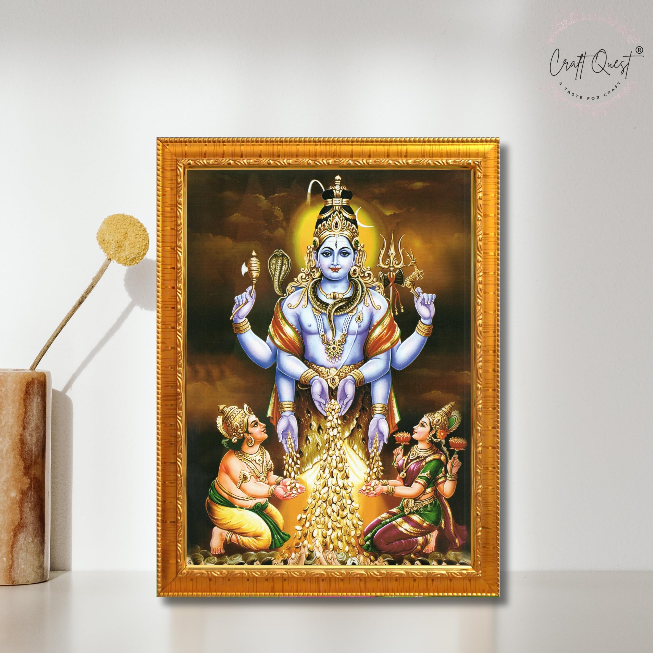 CRAFT QUEST Swarnakarshana Bhairava Swamy With Lakshmi Devi and Kuber Bhagwan Wall Photo Frame | South God Frame for Home, Office, Temple & Gifting
