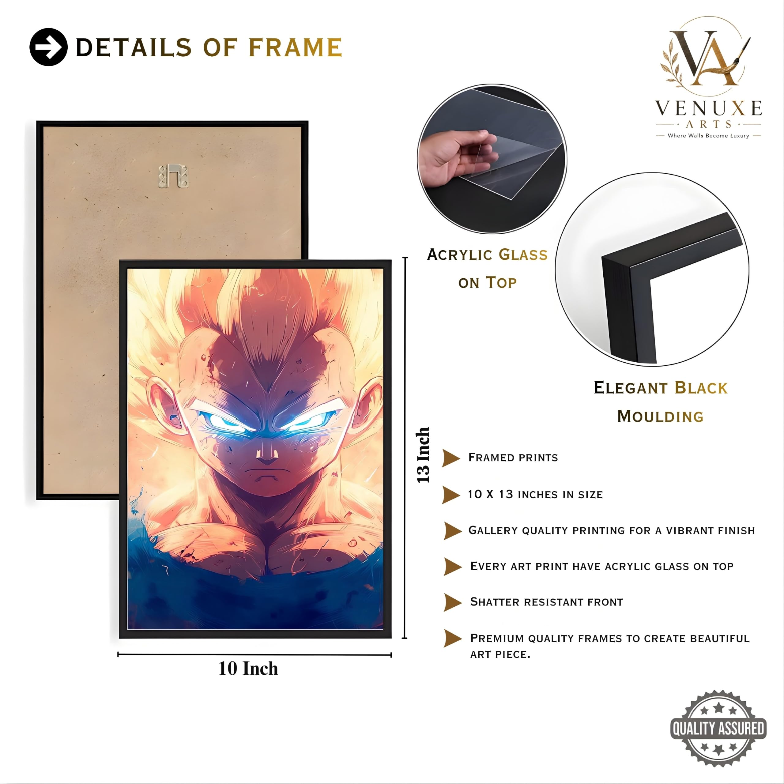 VENUXE ARTS Set Of 3 Anime Characters Wall Framed |Anime Characters Framed Poster for Living Room Bedroom Gaming Room Studio Wall Decor