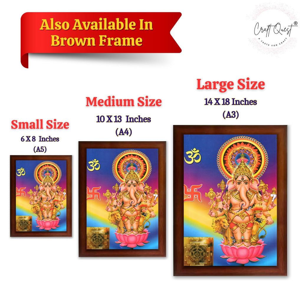 CRAFT QUEST Drishti Ganapathi for Entrance Vastu Ganesha Wall Painting Framed Home Decor | Religious God Picture Frame for Home, Office, Temple & Gifting