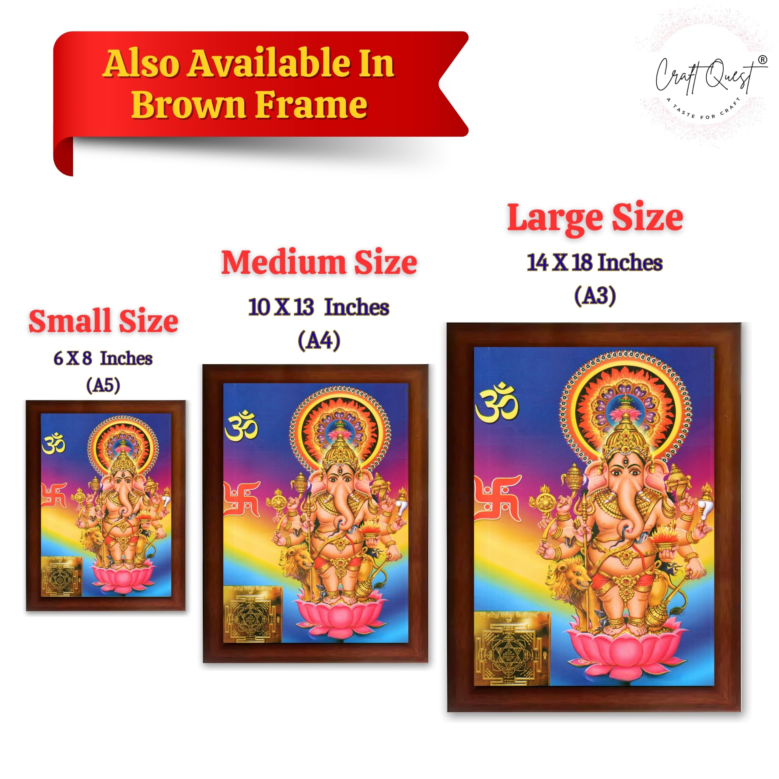 CRAFT QUEST Drishti Ganapathi for Entrance Vastu Ganesha Wall Painting Framed Home Decor | Religious God Picture Frame for Home, Office, Temple & Gifting