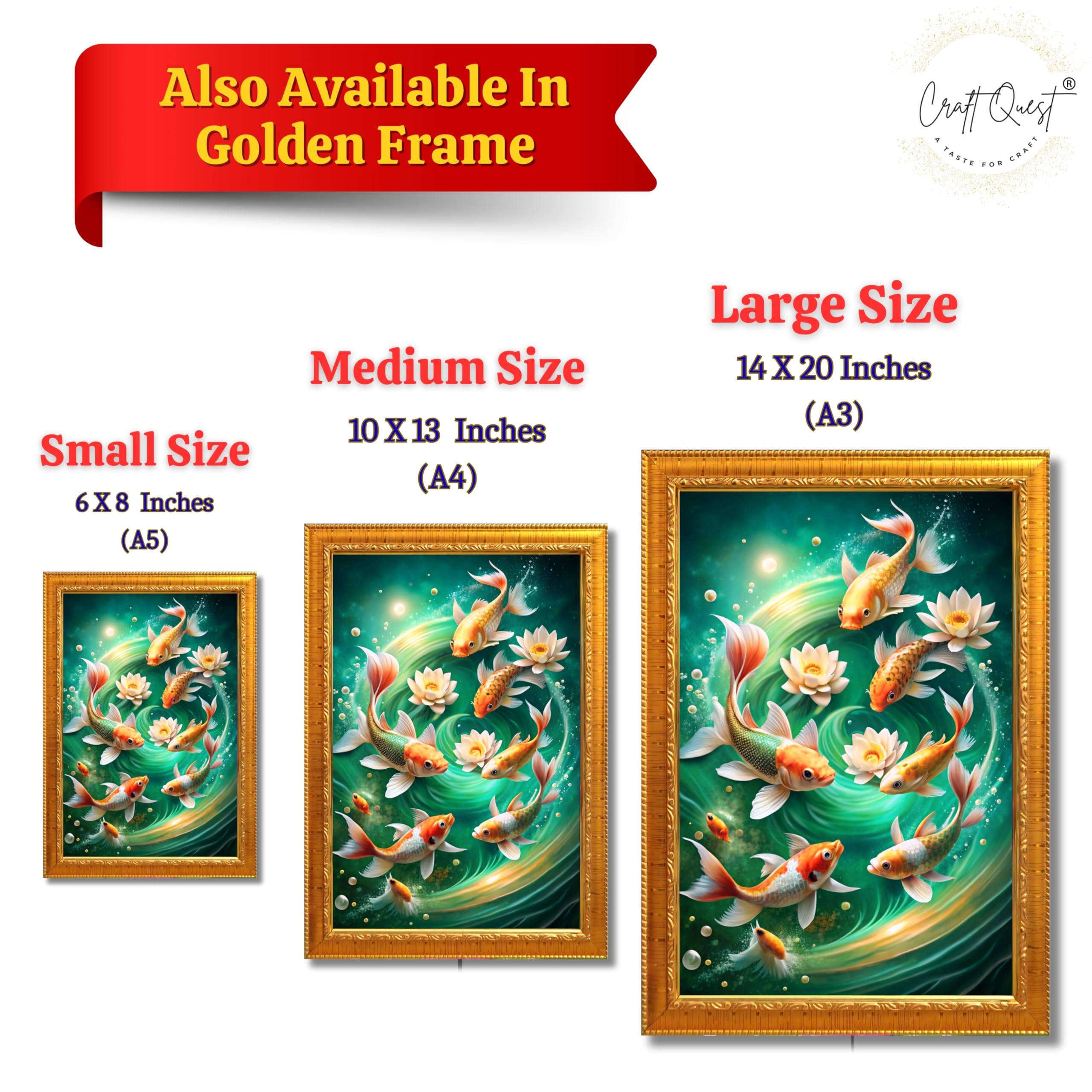 CRAFT QUEST Vastu Fishes Painting With Floating Photo Frame Home Office Wall Decor | Paintings for Home Decoration, Living room, Bedroom and Office Décor