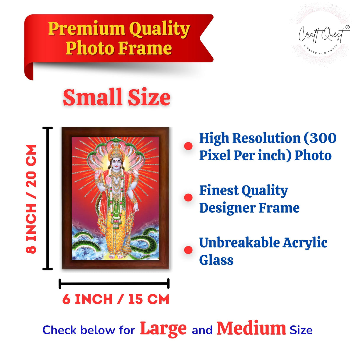 CRAFT QUEST Lord Vishnu Bhagwan Narayan Murti Mahavishnu Wall Painting Framed Home Décor, Religious Photo Frame