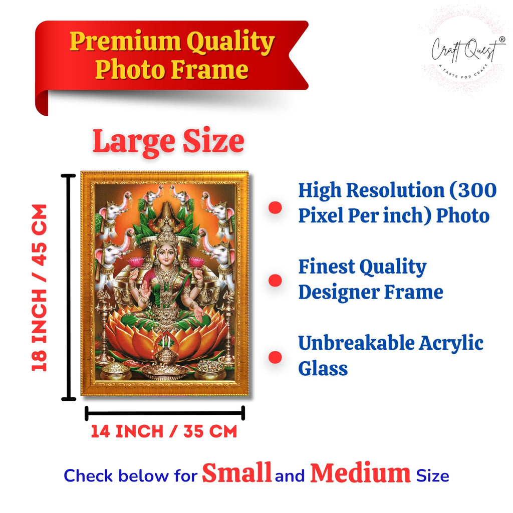 CRAFT QUEST Goddess Lakshmi Devi Dhana Vaibhav Laxmi Maa Wall Painting Photo Framed | Ideal for Home, Office, Temple & Puja Room, Wall Decor
