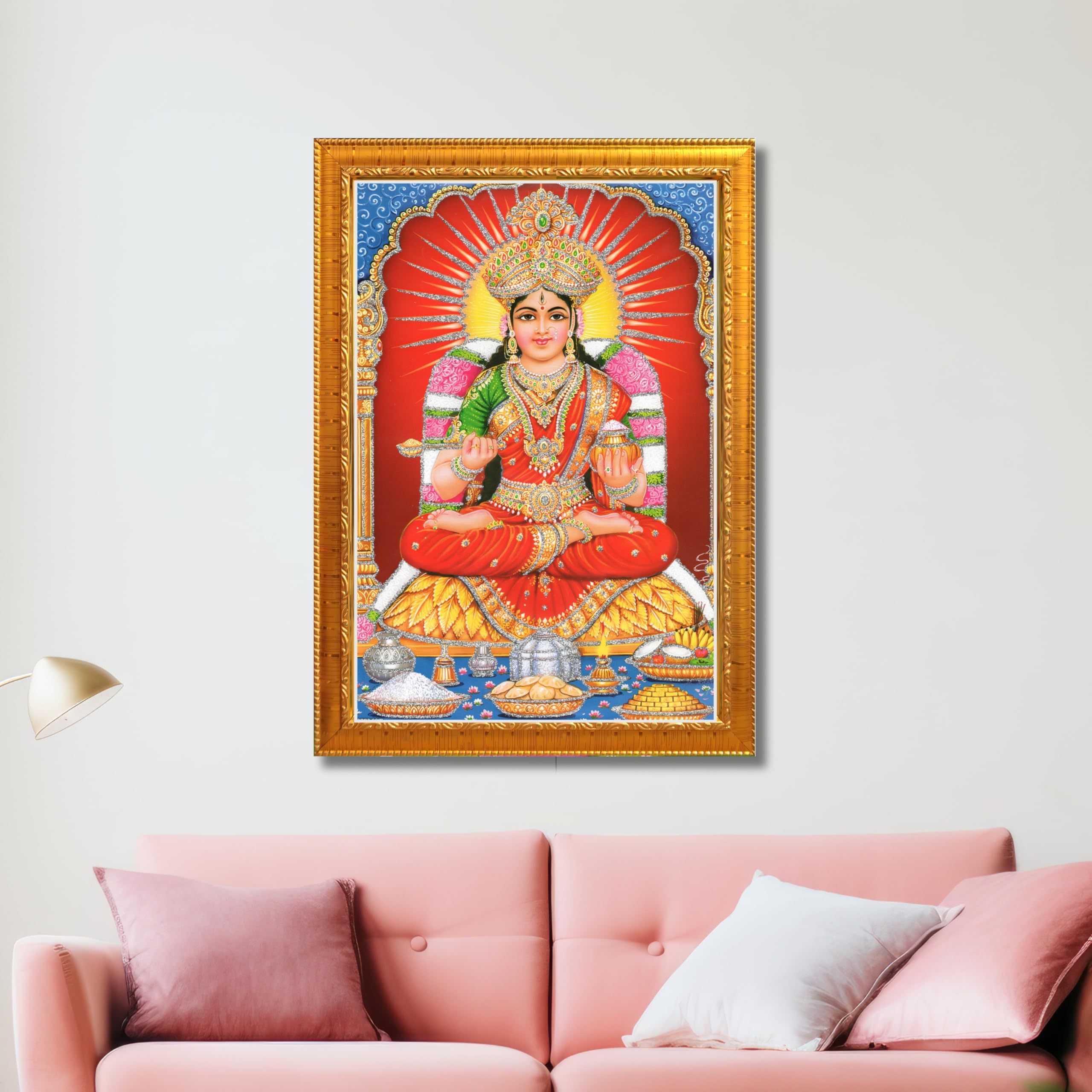 CRAFT QUEST Maa Annapurna devi sitting on throne photo frame with Acrylic glass for Kitchen Worship