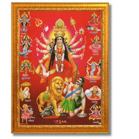CRAFT QUEST Durga mata Mahishasura Mardini | Mahisasur Mardhini Durga Framed, Religious Photo Frame With Acrylic Glass