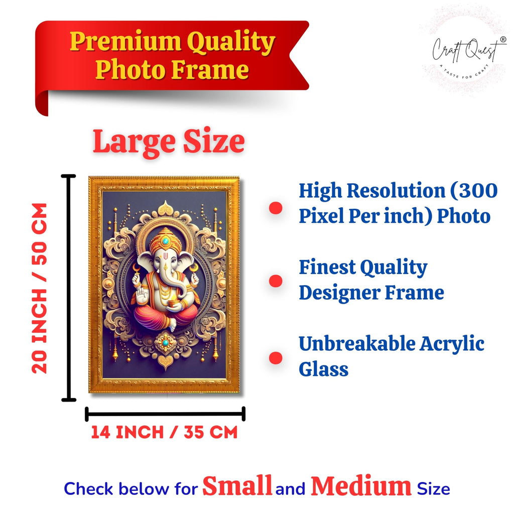 CRAFT QUEST Ganesh Ganpati Ganesha Art Framed Painting Ready to Hang and Wall Home Decor