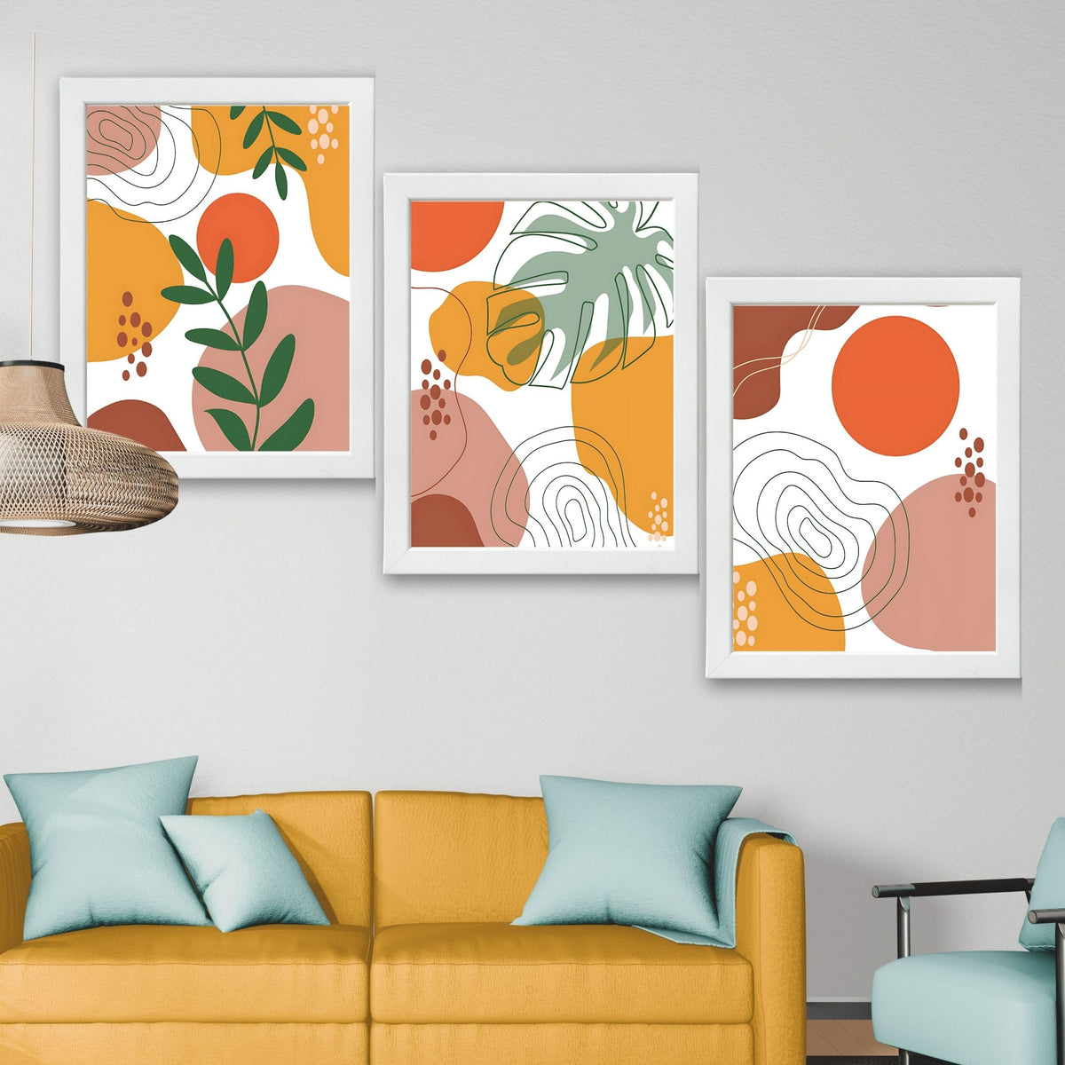 CRAFT QUEST Wall Art Decor Paintings | Set of 3 BOHO Wall Art Frames for Home Decoration | Ideal for Living Room, Bedroom & Office