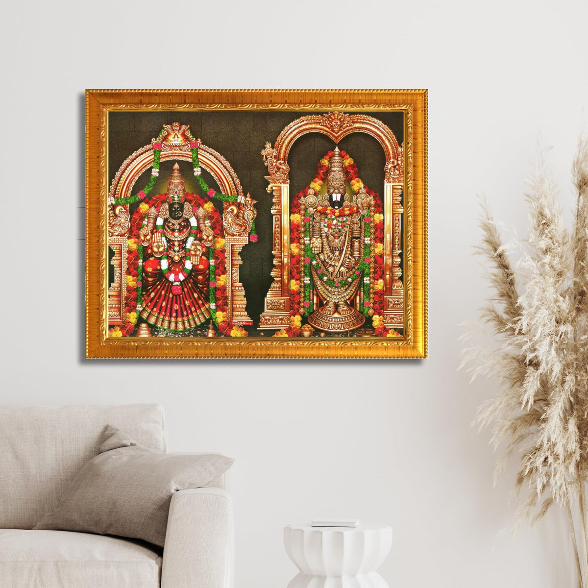 CRAFT QUEST Tirupati Balaji Padmavati Venkateshwara Swamy Wall Painting Photo Frame | South God Frame for Home, Office, Temple & Gifting