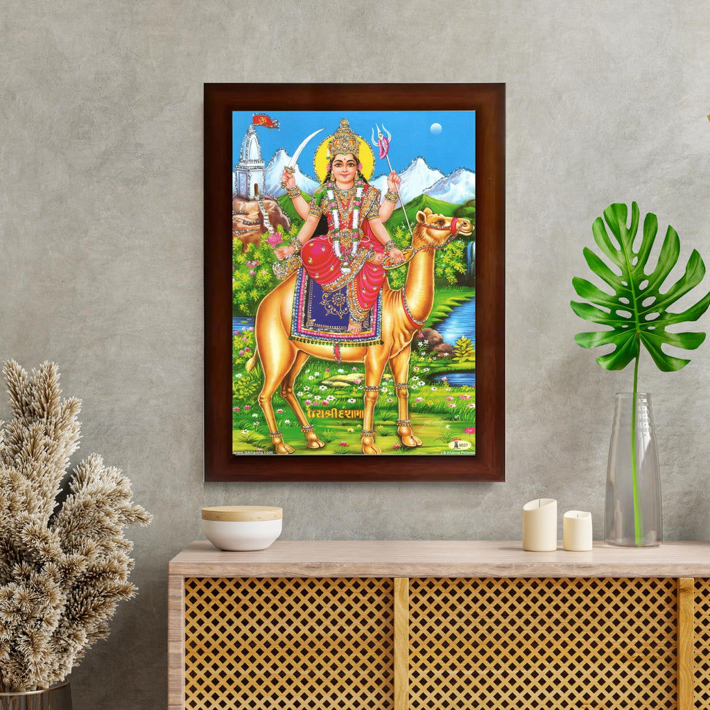 CRAFT QUEST Dasha Devi Mata Maa Shri Momai Dashamaa Wall Painting For Home Decor wooden framed