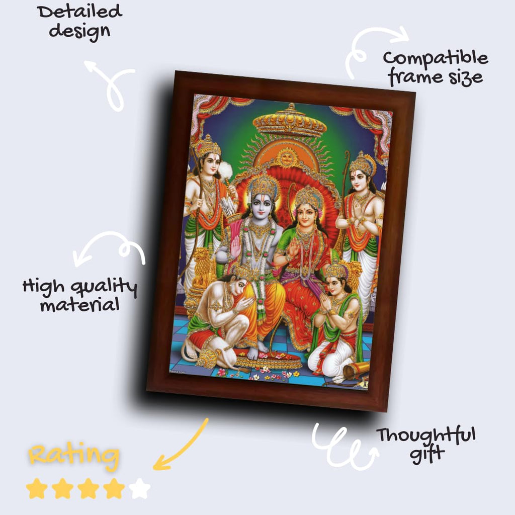 Craft Quest Ram Darbar Sparkle Coated Framed Home Decorative Gift Item Painting (14 X 10 Inches, Multicolour,Religious) RD1013-505