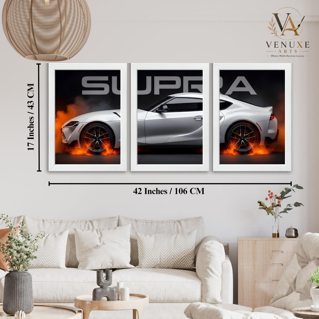 VENUXE ARTS Set Of 3 Big Sports Cars Framed Posters Gift Items for Boys Room Wall Decoration Bedroom Living Room Office Studio Décor | Car Poster Frame for Wall Décor